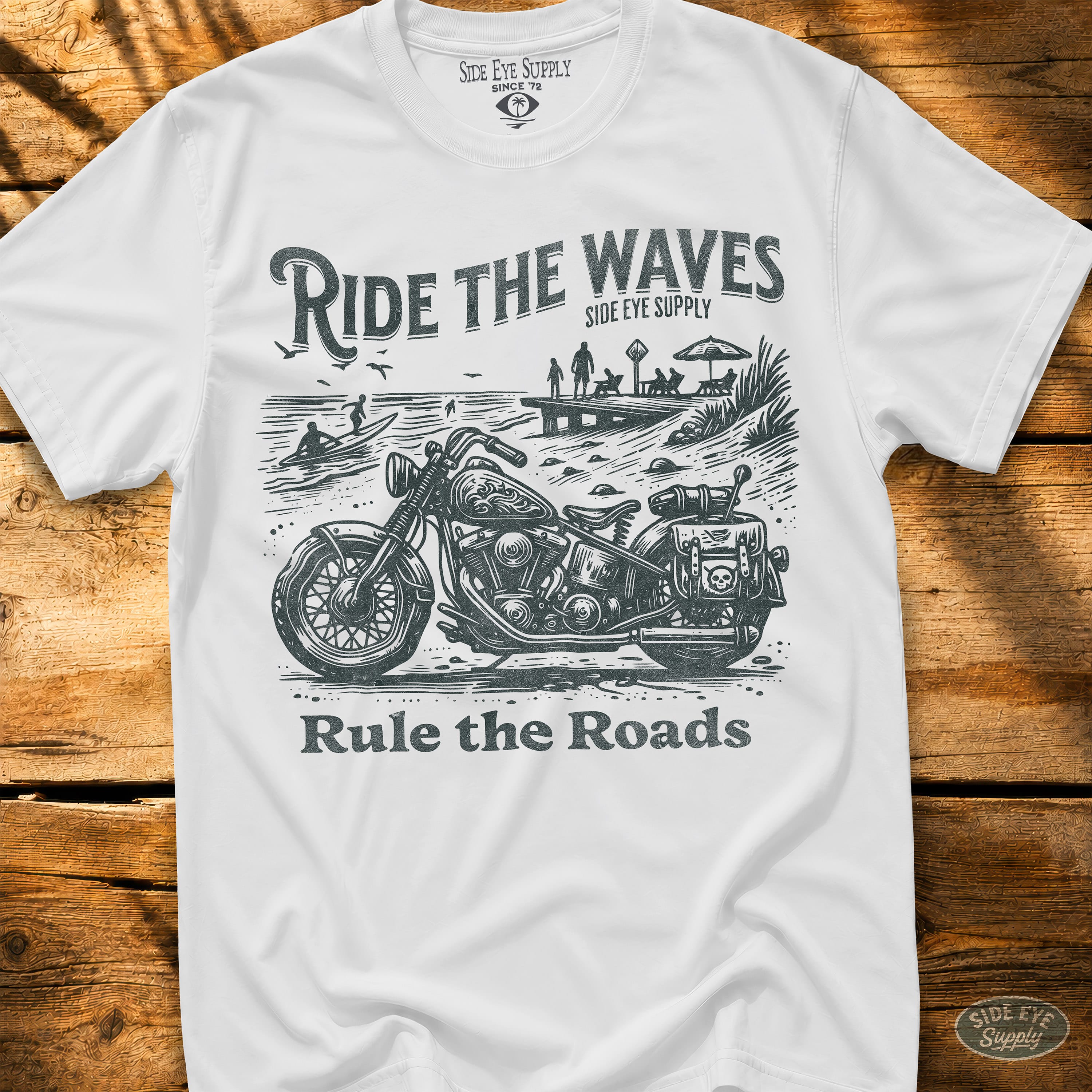 Ride the Waves Rule the Roads Tee White / S - by Side Eye Supply - Surf Beach Life Apparel