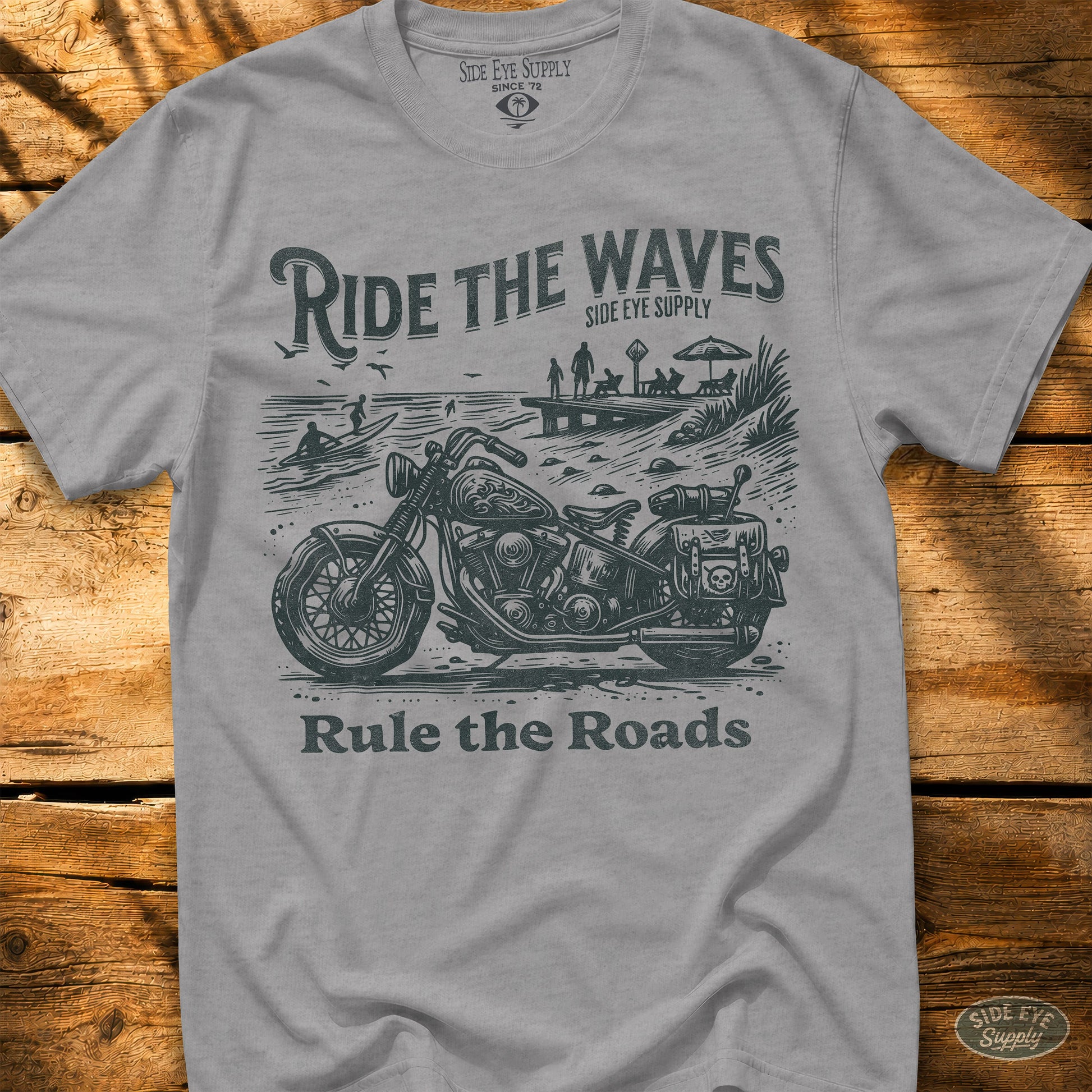 Ride the Waves Rule the Roads Tee Sport Grey / S - by Side Eye Supply - Surf Beach Life Apparel