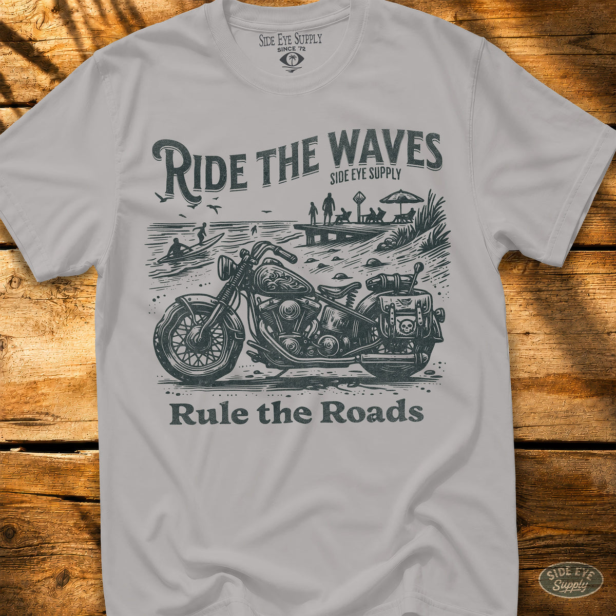 Ride the Waves Rule the Roads Tee Ice Grey / S - by Side Eye Supply - Surf Beach Life Apparel