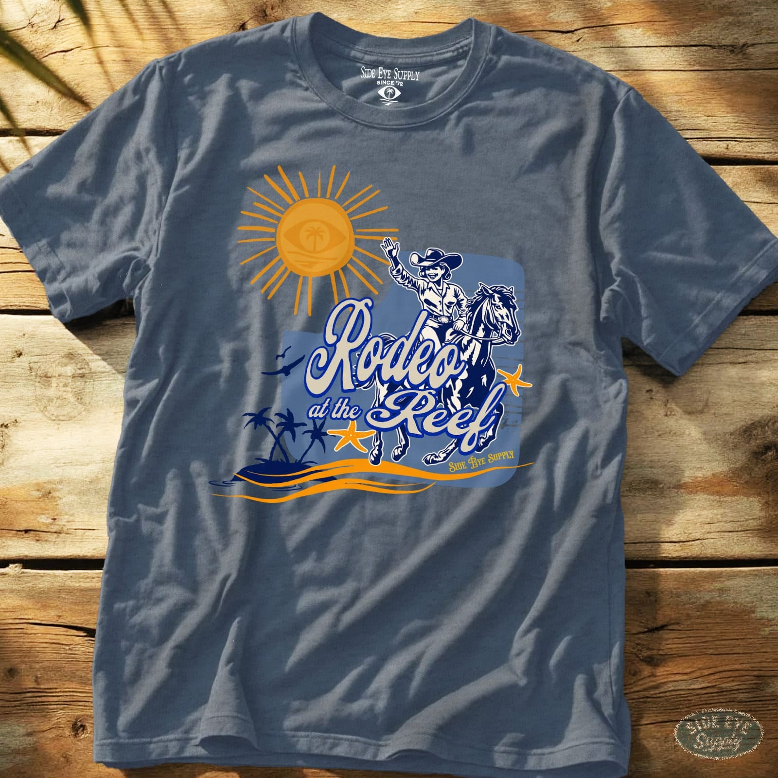 Rodeo at the Reef Tee Heather Indigo / S - by Side Eye Supply - Surf Beach Life Apparel
