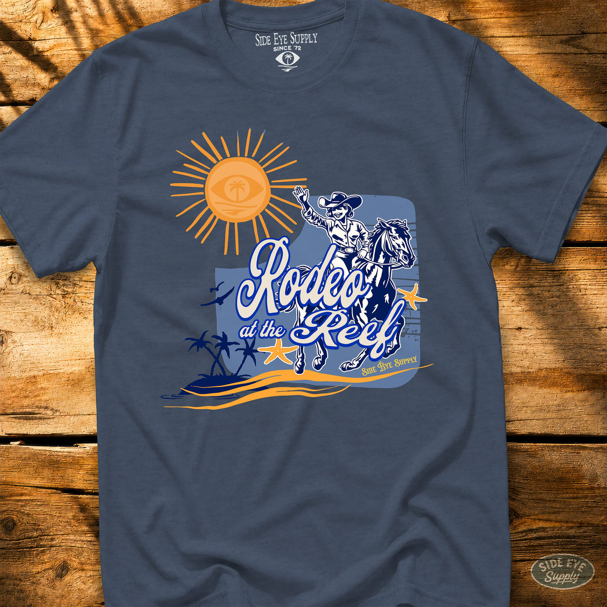 Rodeo at the Reef Tee Heather Indigo / S - by Side Eye Supply - Surf Beach Life Apparel
