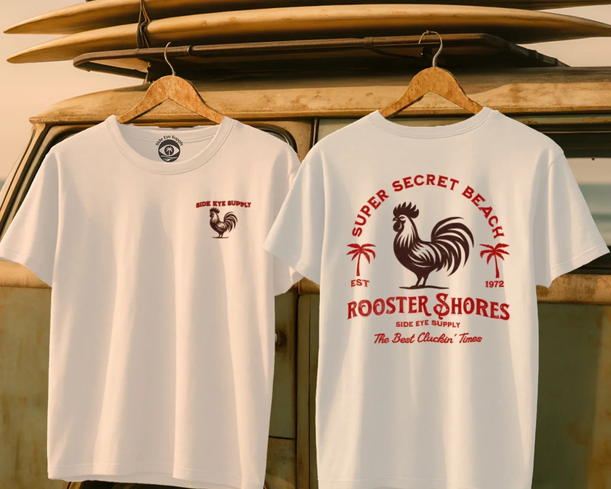Rooster Shores Tee White / S - by Side Eye Supply - Surf Beach Life Apparel