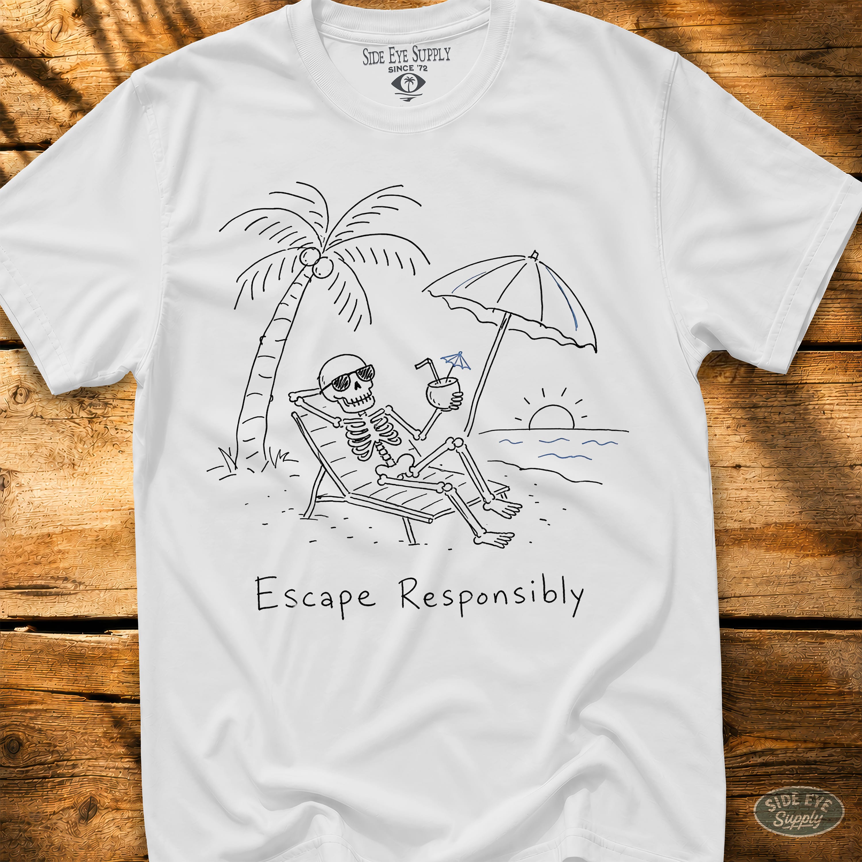 S328 - Escape Responsibly Tee White / S - by Side Eye Supply - Surf Beach Life Apparel