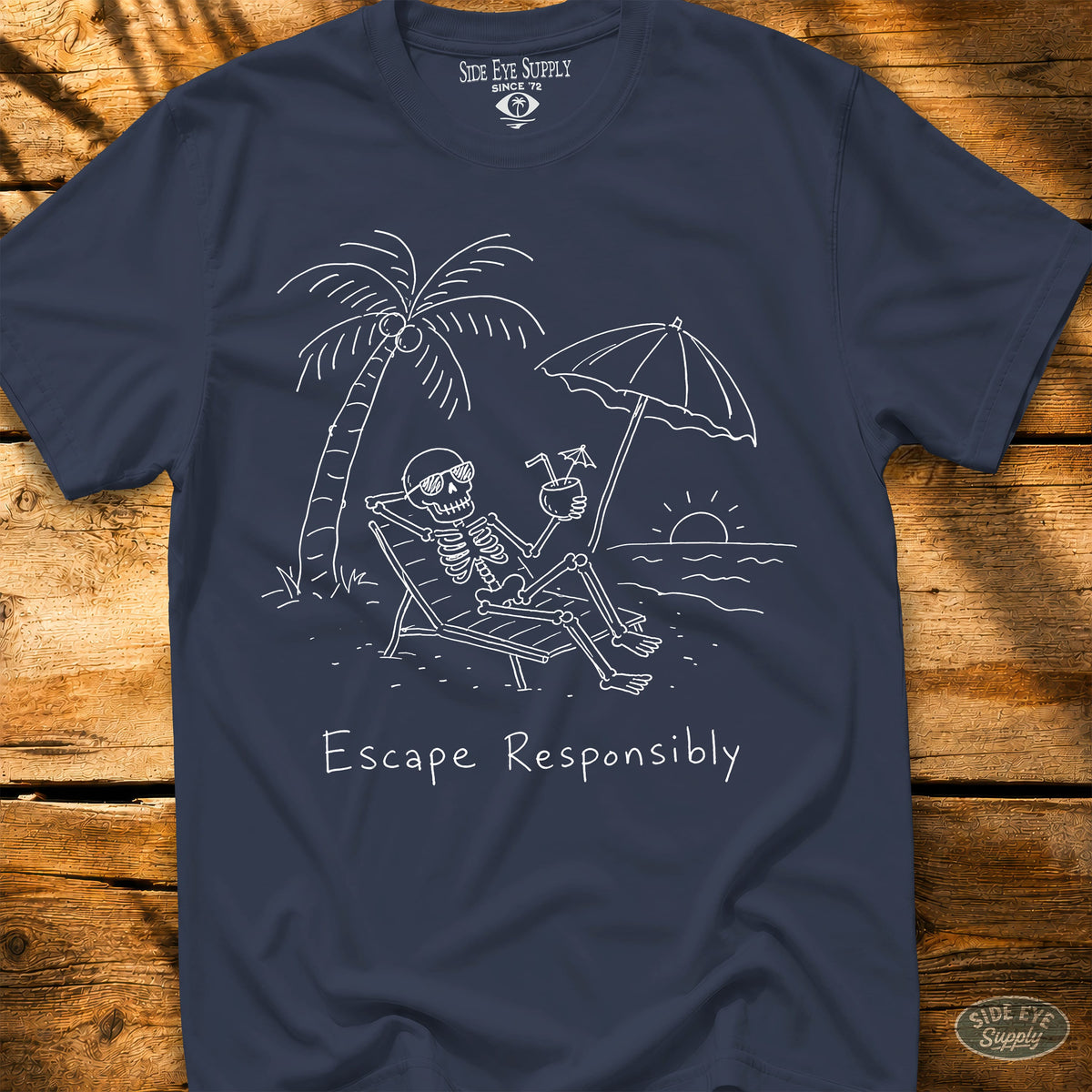 S328 - Escape Responsibly Tee Navy / S - by Side Eye Supply - Surf Beach Life Apparel