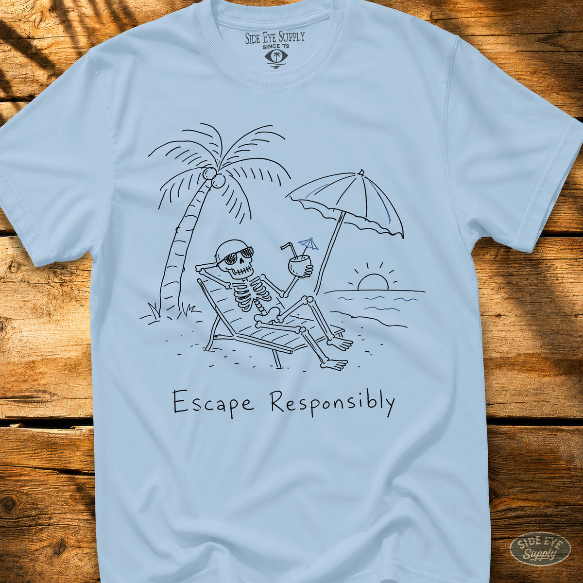 S328 - Escape Responsibly Tee Light Blue / S - by Side Eye Supply - Surf Beach Life Apparel
