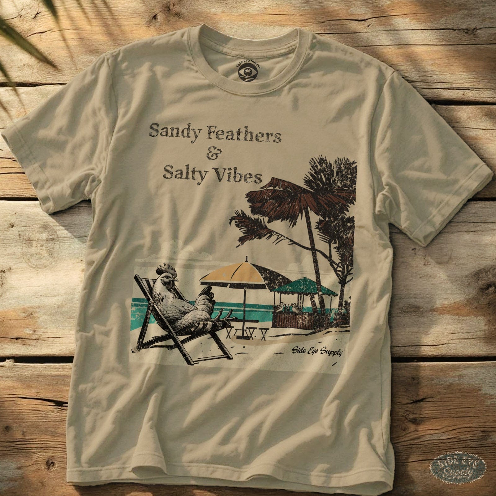 Sandy Feathers Salty Vibes Tee Sand / S - by Side Eye Supply - Surf Beach Life Apparel