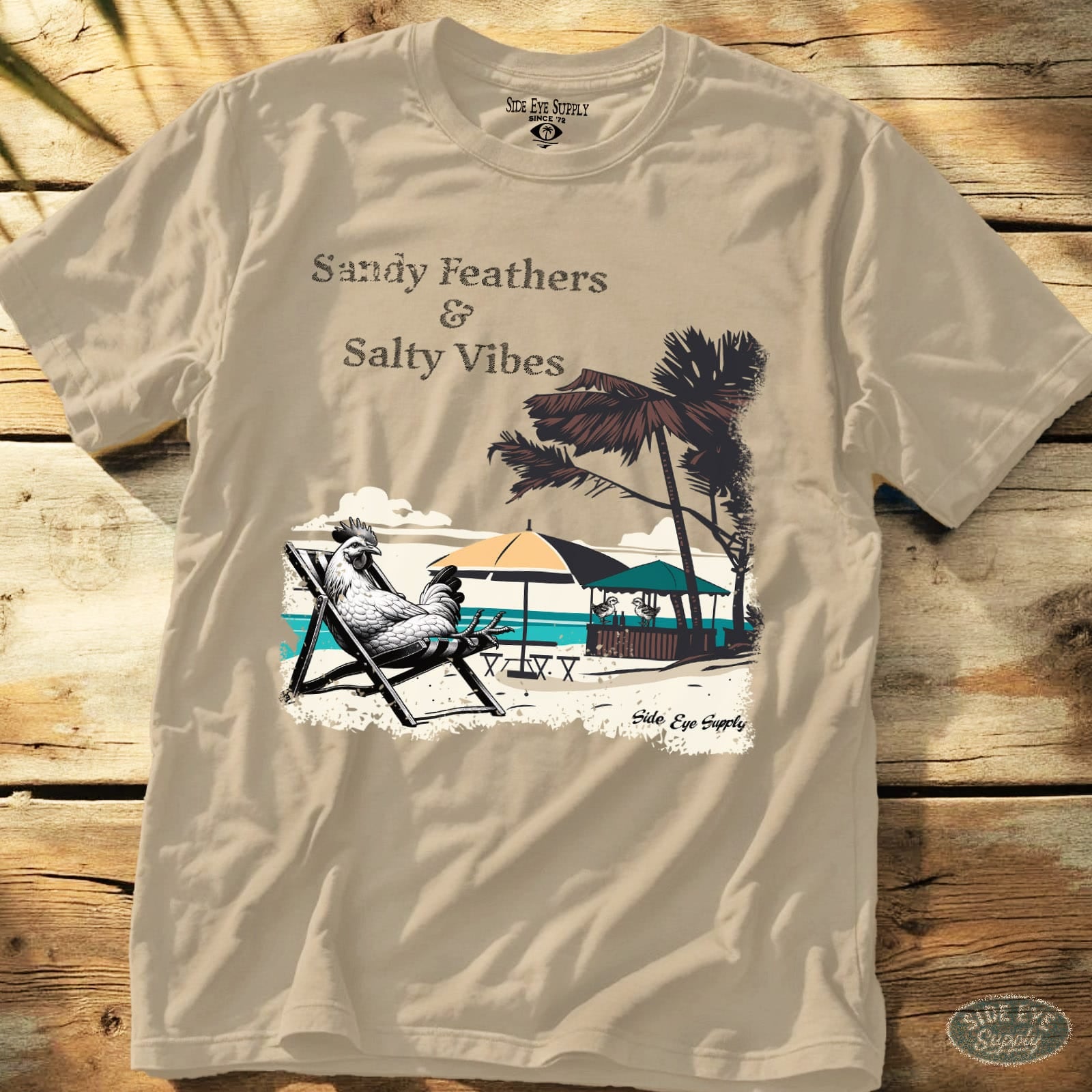 Sandy Feathers Salty Vibes Tee Sand / S - by Side Eye Supply - Surf Beach Life Apparel