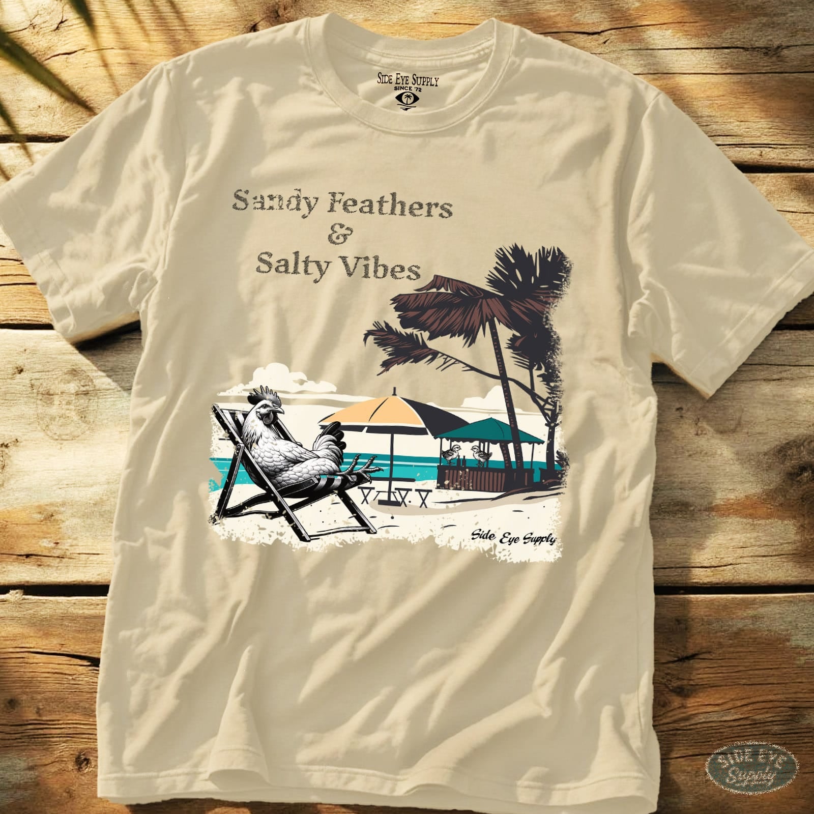 Sandy Feathers Salty Vibes Tee Natural / S - by Side Eye Supply - Surf Beach Life Apparel
