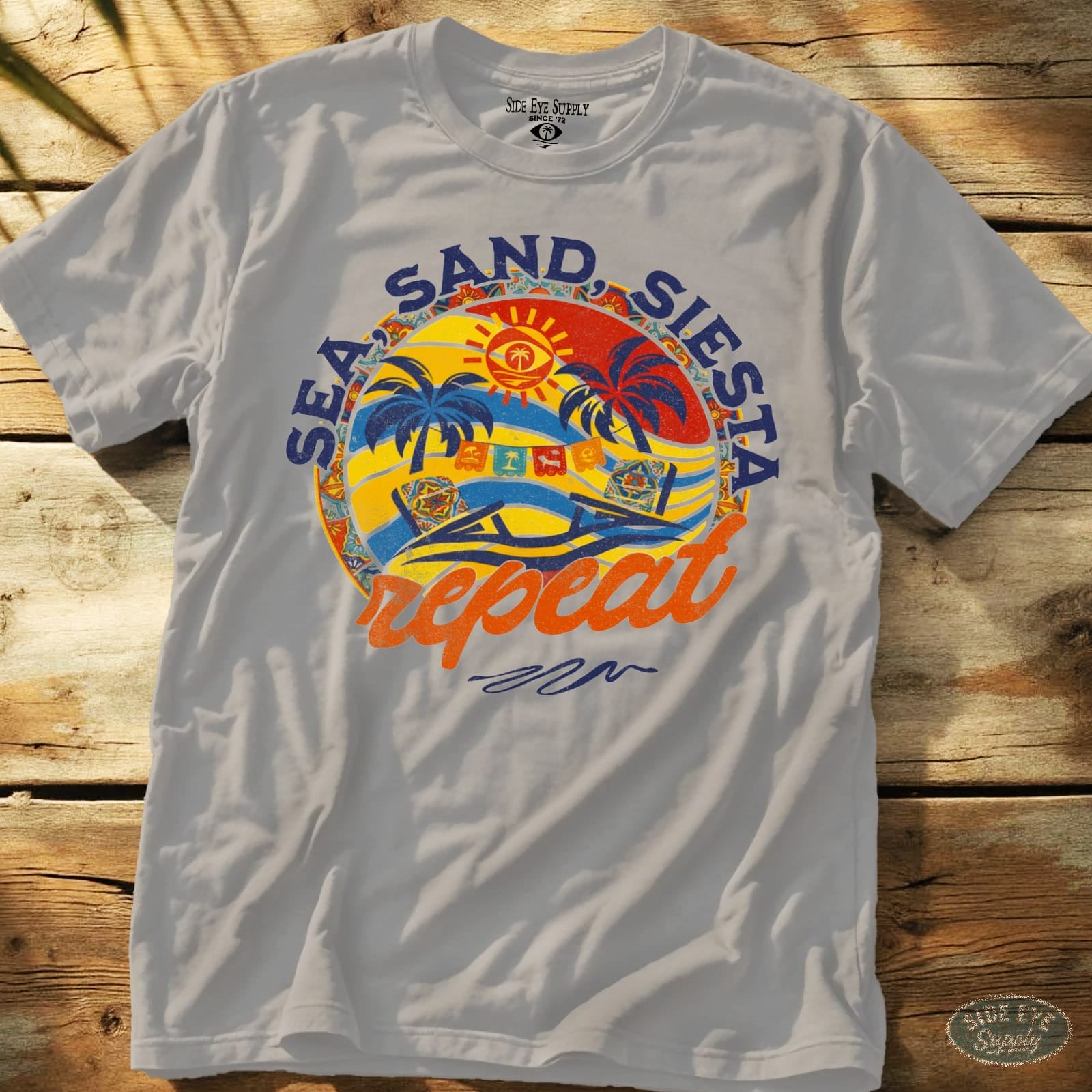 Sea, Sand, Siesta Tee Ice Grey / S - by Side Eye Supply - Surf Beach Life Apparel