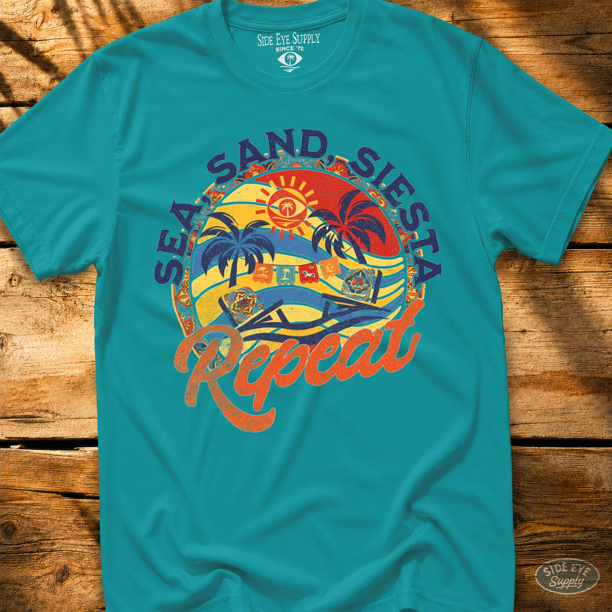 Sea, Sand, Siesta Tee Tropical Blue / S - by Side Eye Supply - Surf Beach Life Apparel