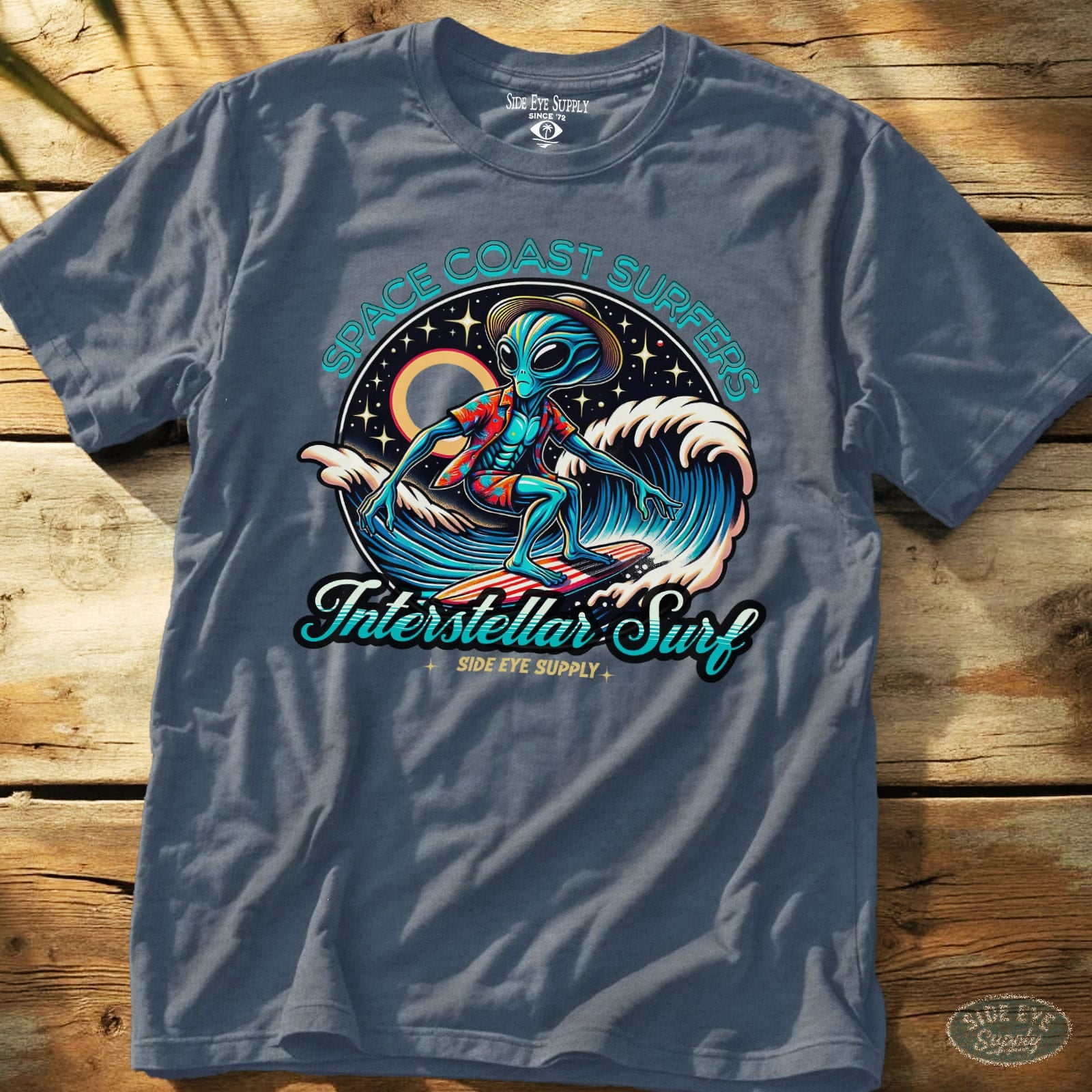 Space Coast Surfers Tee Heather Indigo / S - by Side Eye Supply - Surf Beach Life Apparel
