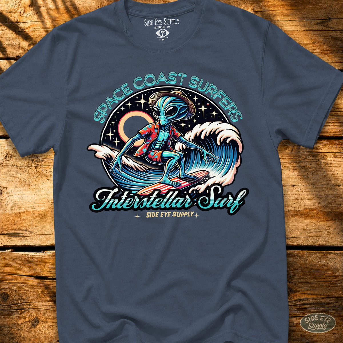 Space Coast Surfers Tee Heather Indigo / S - by Side Eye Supply - Surf Beach Life Apparel