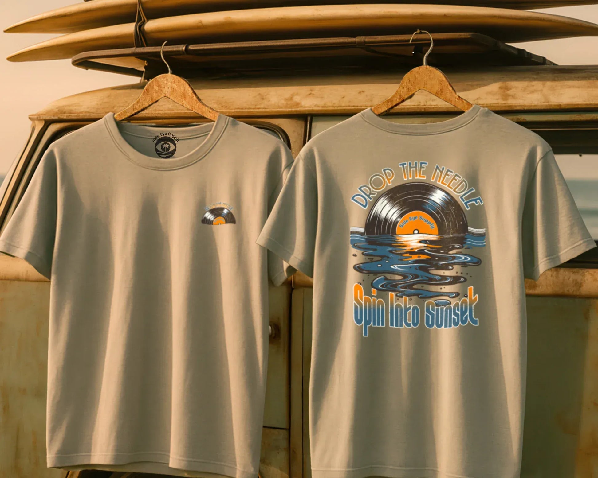Spin Into Sunset Tee Sand / S - by Side Eye Supply - Surf Beach Life Apparel
