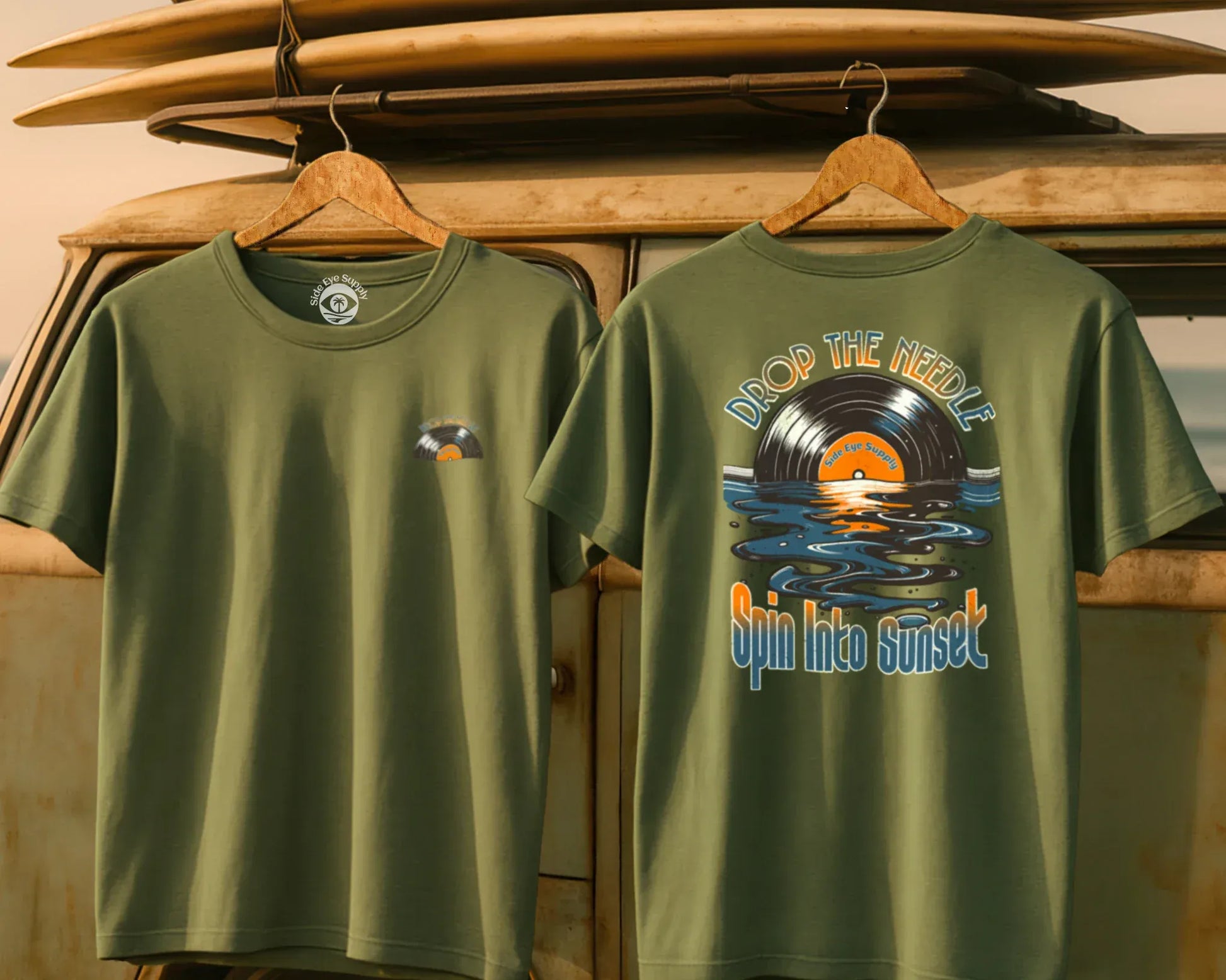Spin Into Sunset Tee Military Green / S - by Side Eye Supply - Surf Beach Life Apparel