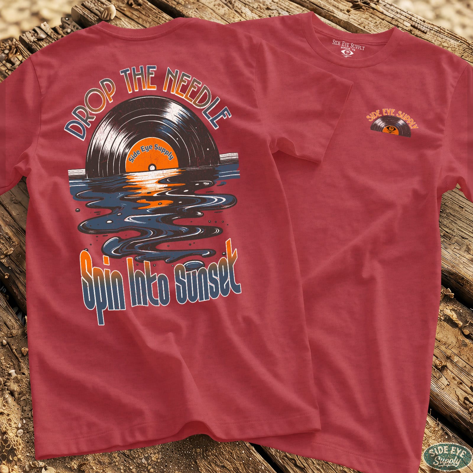 Spin Into Sunset Tee Heather Red / S - by Side Eye Supply - Surf Beach Life Apparel