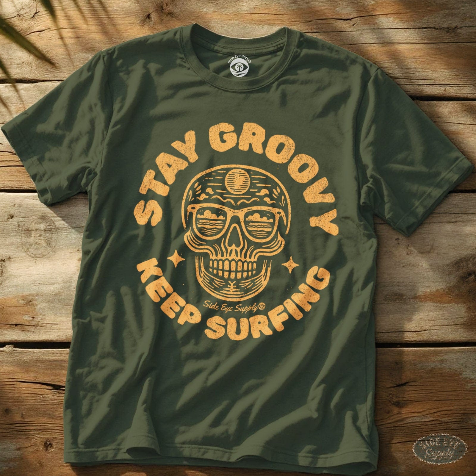 Stay Groovy Tee Military Green / S - by Side Eye Supply - Surf Beach Life Apparel