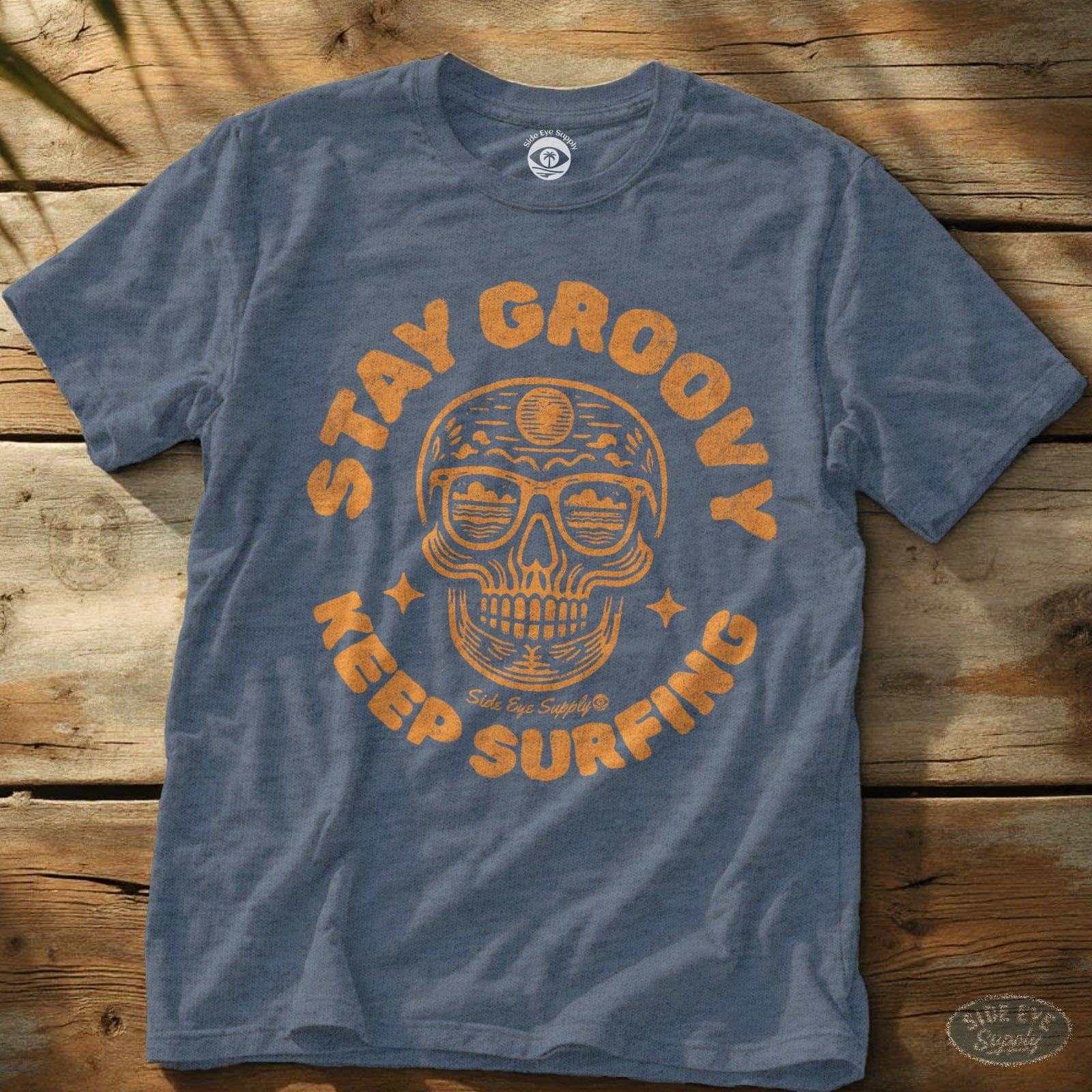 Stay Groovy Tee Heather Indigo / S - by Side Eye Supply - Surf Beach Life Apparel
