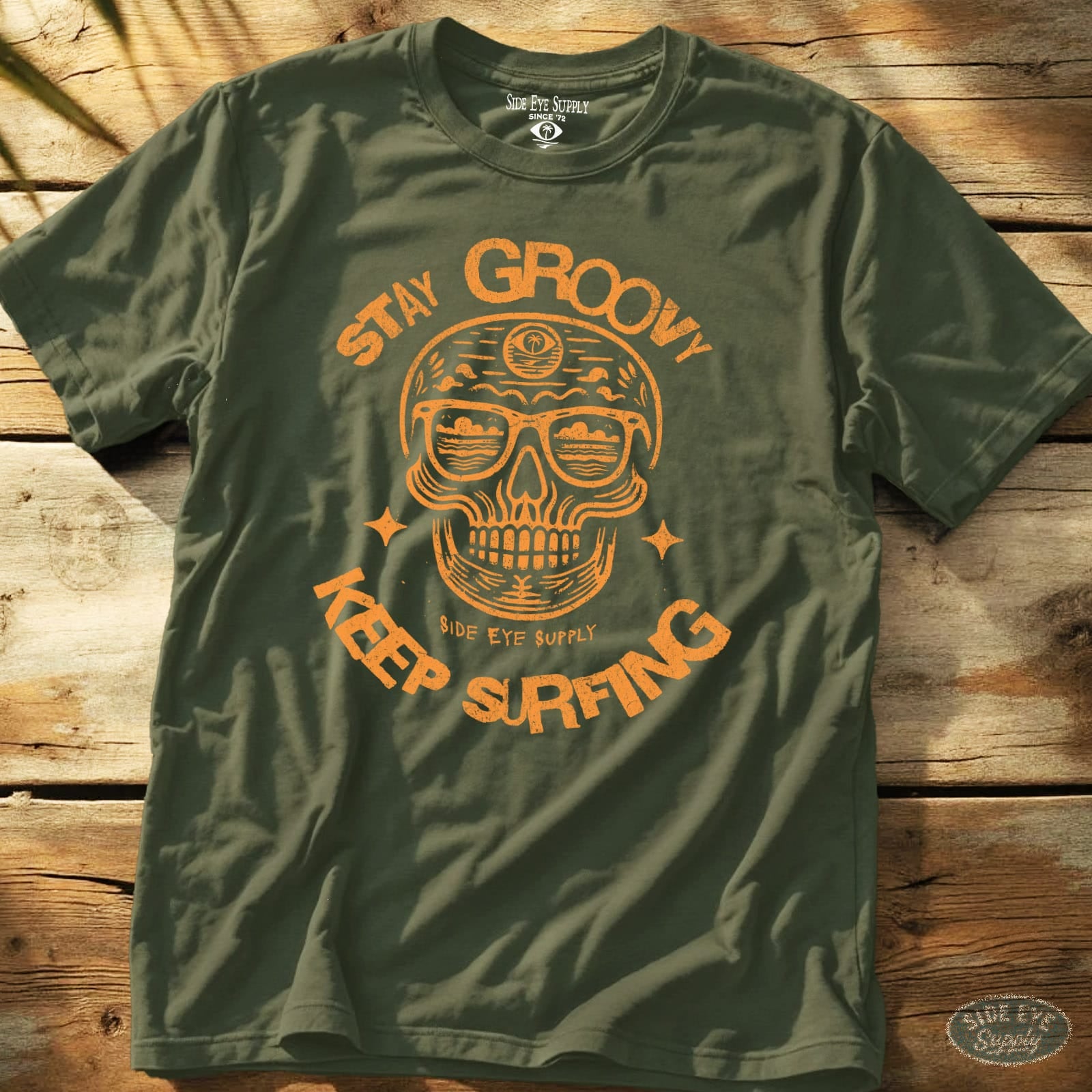 Stay Groovy Tee Military Green / S - by Side Eye Supply - Surf Beach Life Apparel