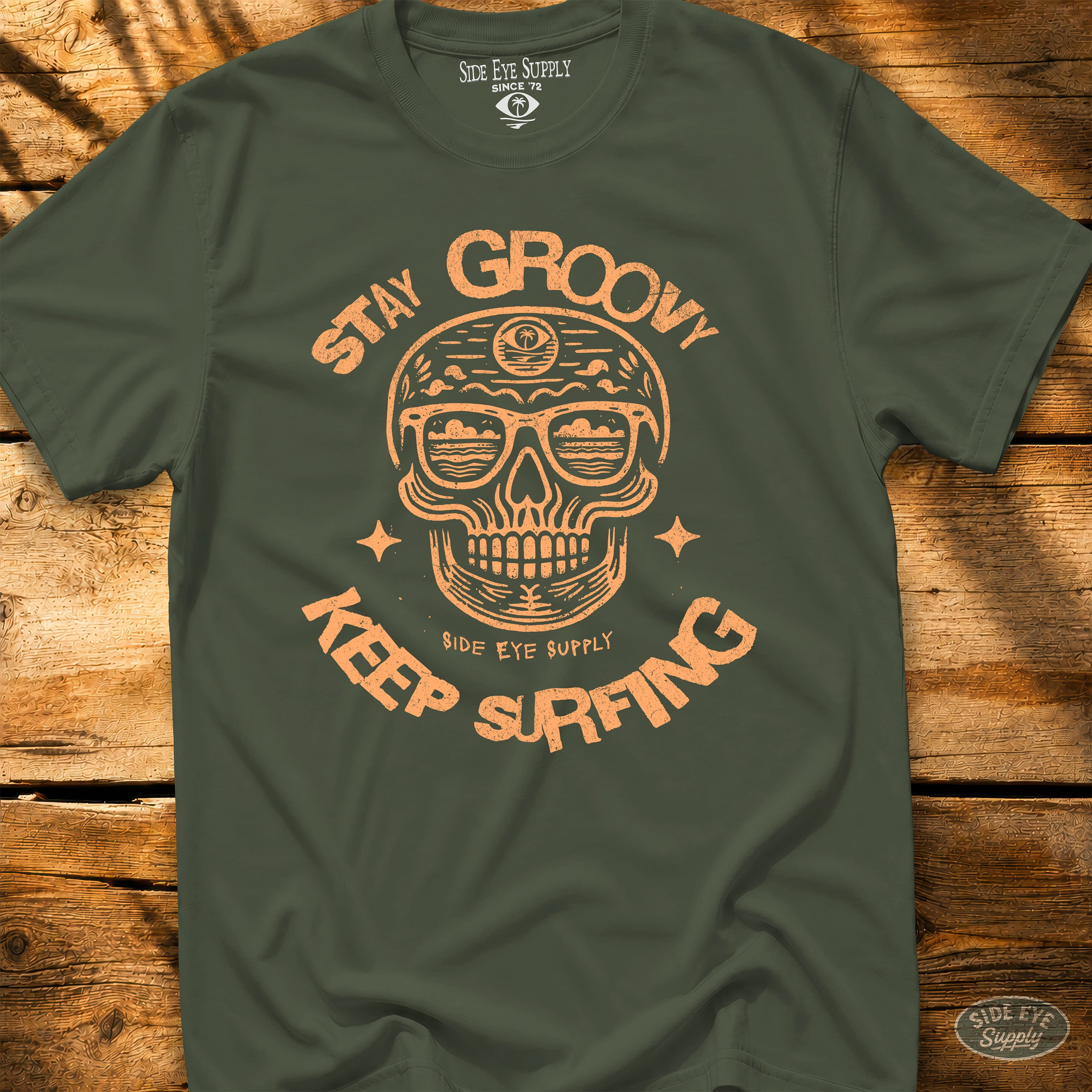 Stay Groovy Tee Military Green / S - by Side Eye Supply - Surf Beach Life Apparel