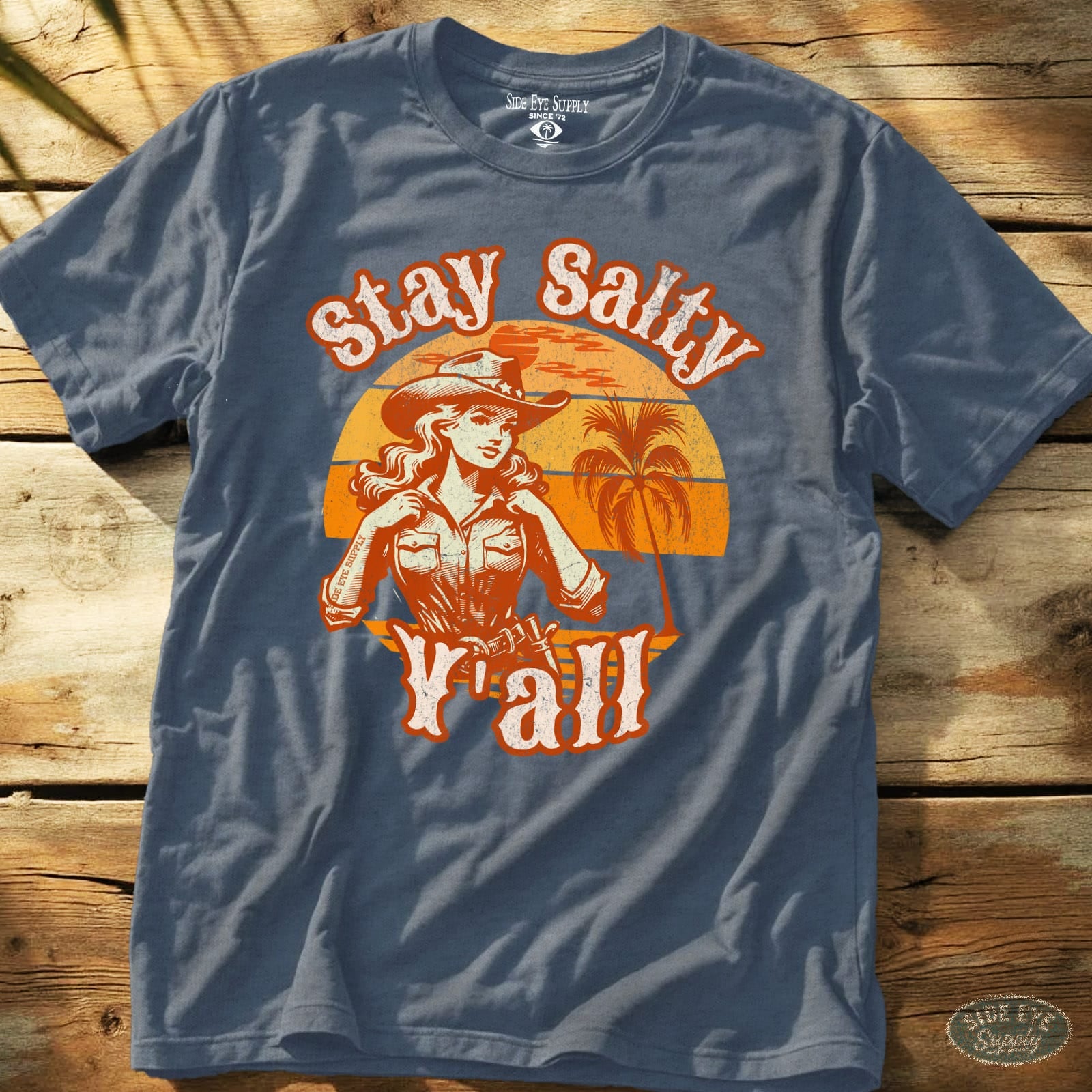 Stay Salty Y'all Tee Heather Indigo / S - by Side Eye Supply - Surf Beach Life Apparel