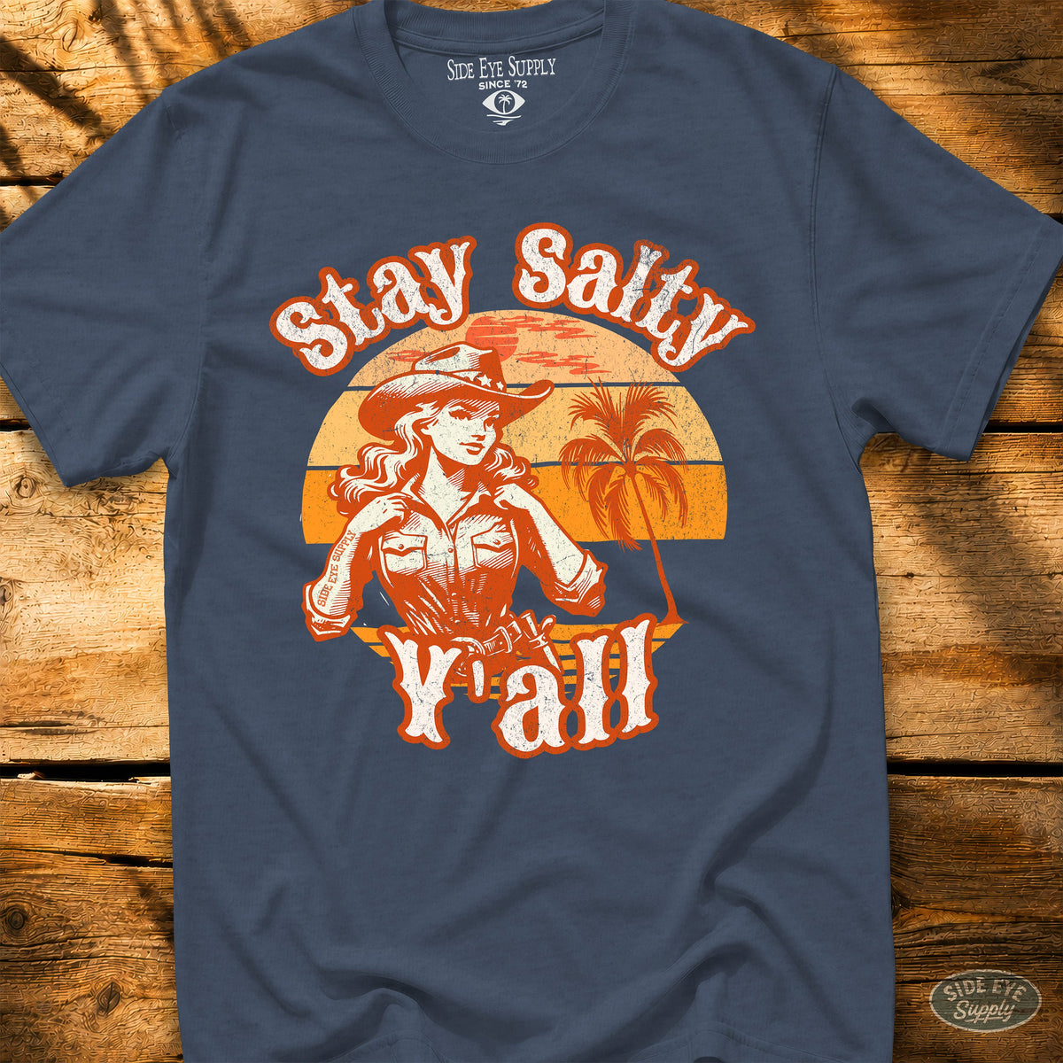 Stay Salty Y'all Tee Heather Indigo / S - by Side Eye Supply - Surf Beach Life Apparel