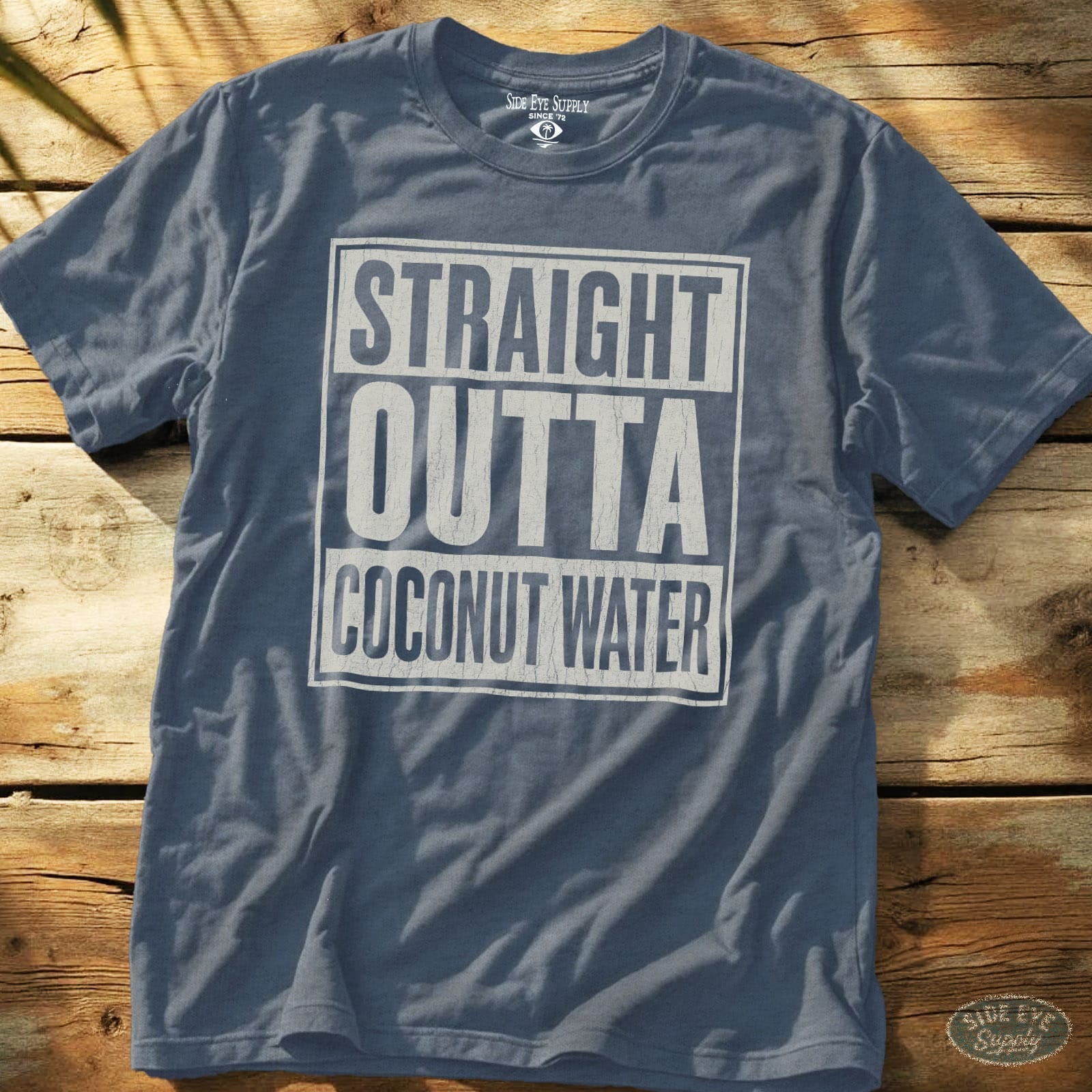 Straight Outta Coconut Water Tee Heather Indigo / S - by Side Eye Supply - Surf Beach Life Apparel