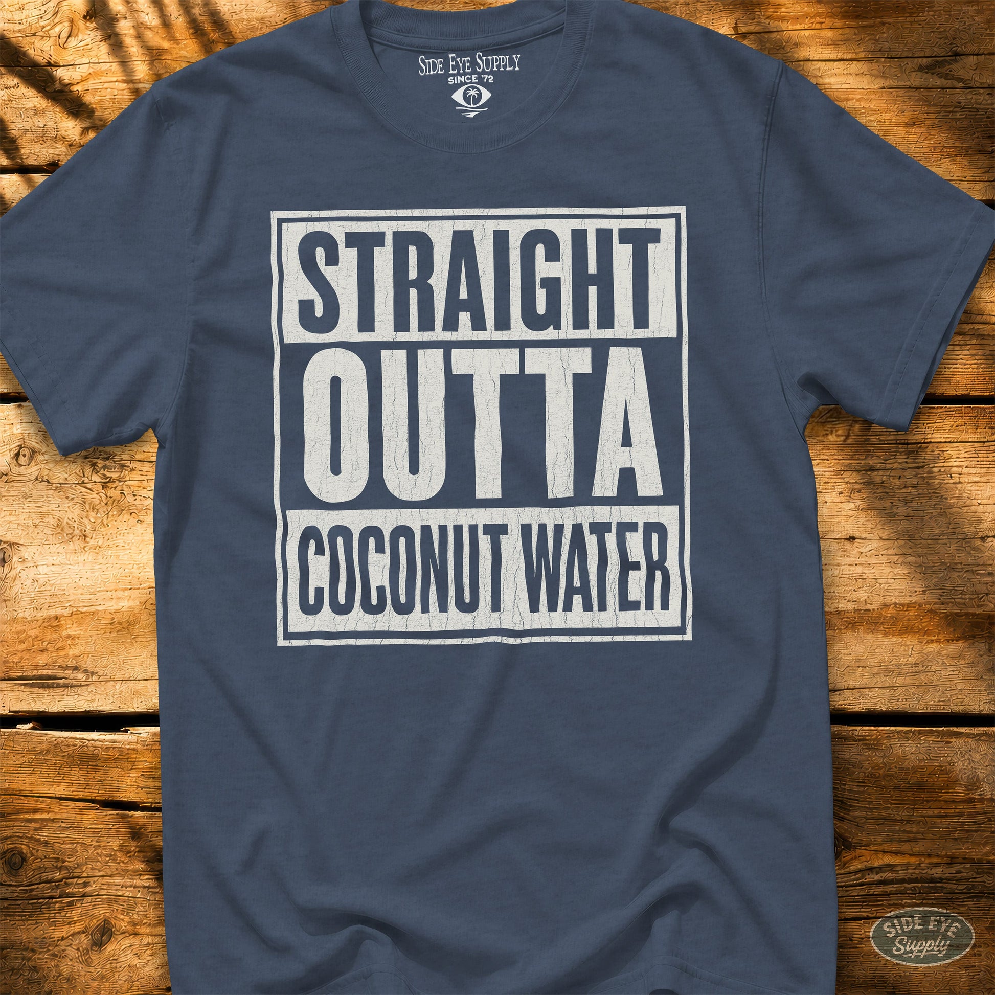 Straight Outta Coconut Water Tee Heather Indigo / S - by Side Eye Supply - Surf Beach Life Apparel