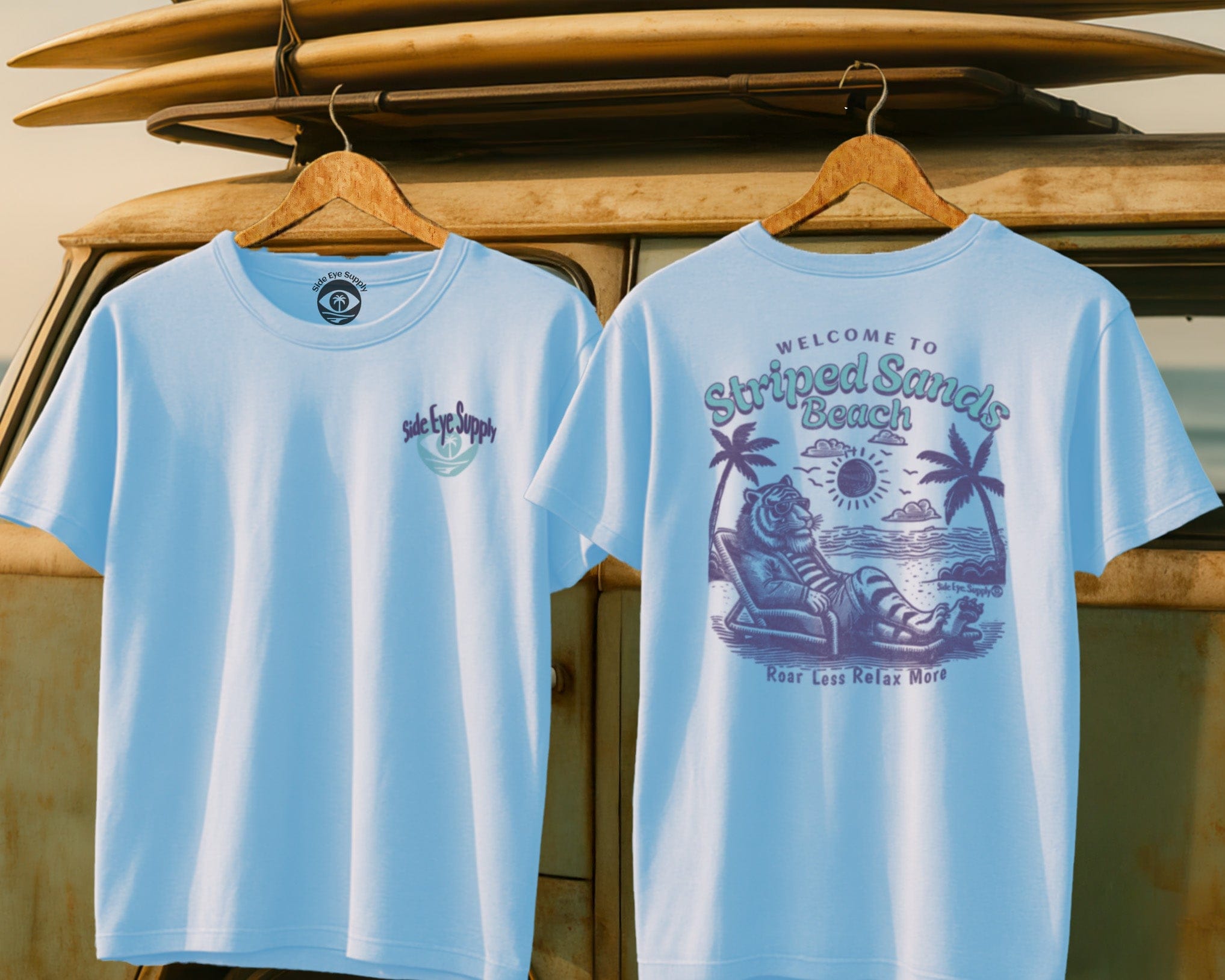 Striped Sands Beach Tee Light Blue / S - by Side Eye Supply - Surf Beach Life Apparel