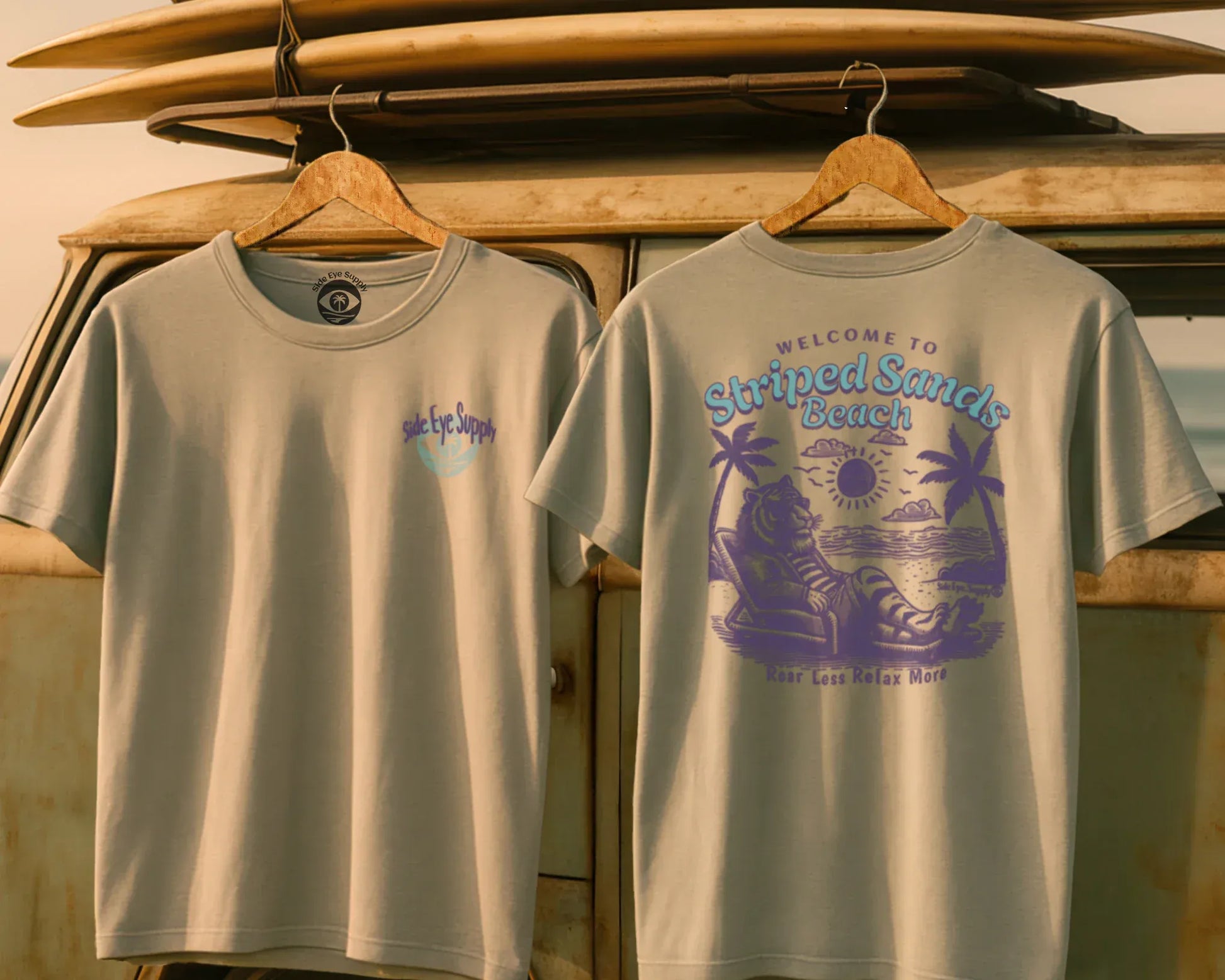Striped Sands Beach Tee Sand / S - by Side Eye Supply - Surf Beach Life Apparel