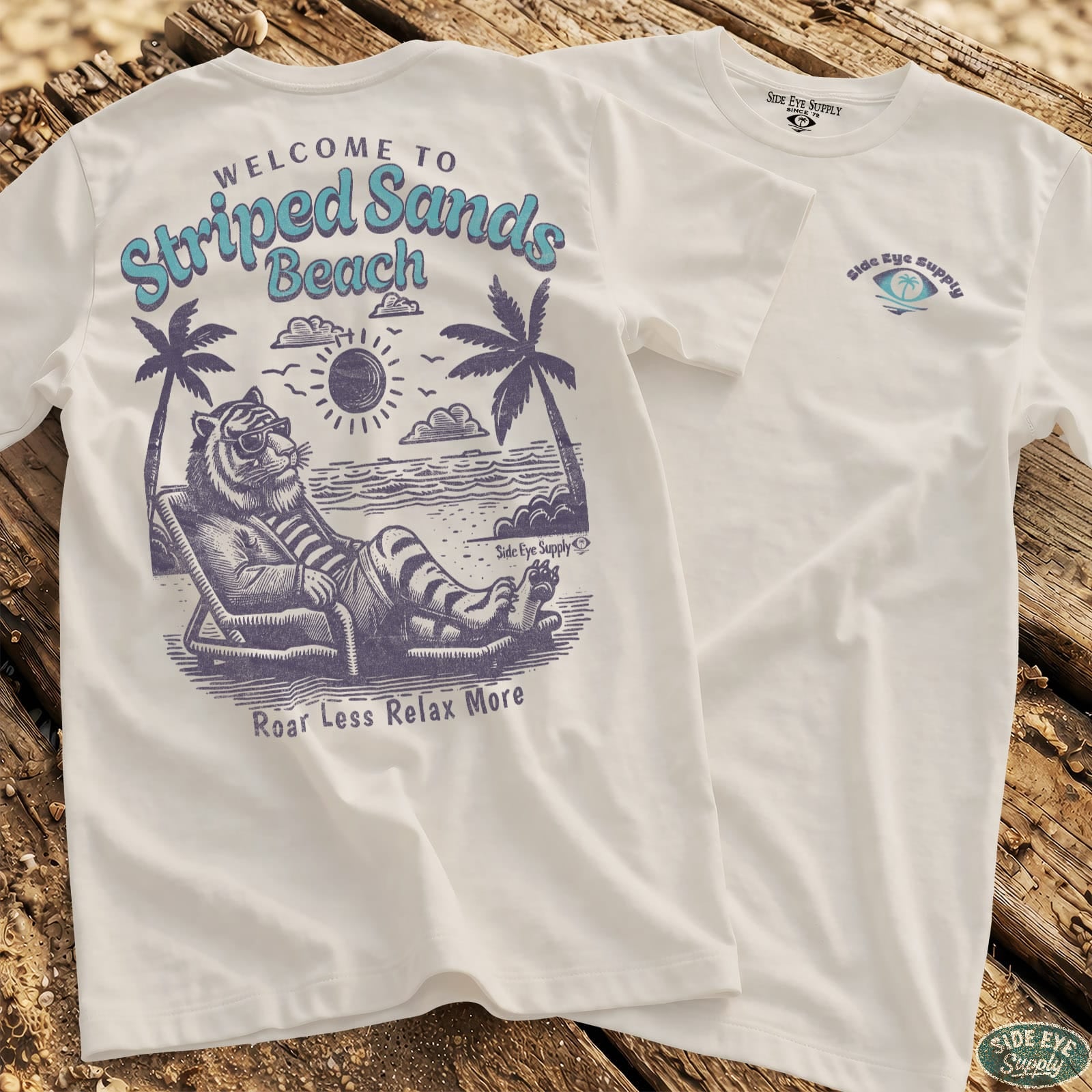 Striped Sands Beach Tee White / S - by Side Eye Supply - Surf Beach Life Apparel