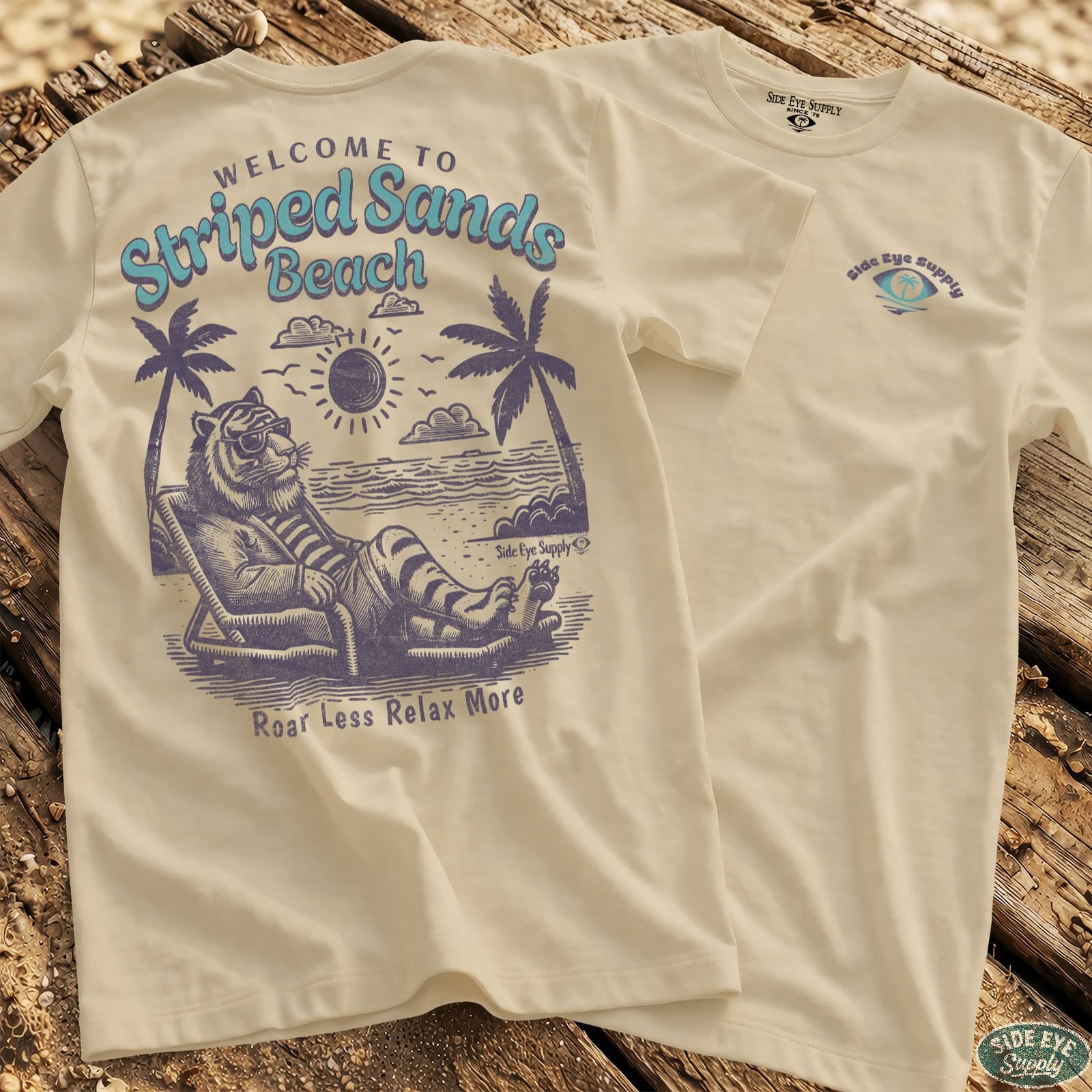 Striped Sands Beach Tee Natural / S - by Side Eye Supply - Surf Beach Life Apparel