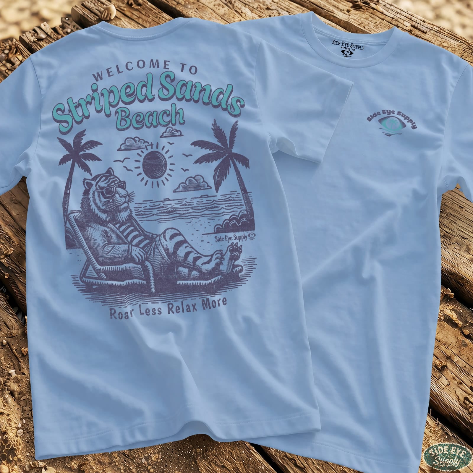 Striped Sands Beach Tee Light Blue / S - by Side Eye Supply - Surf Beach Life Apparel