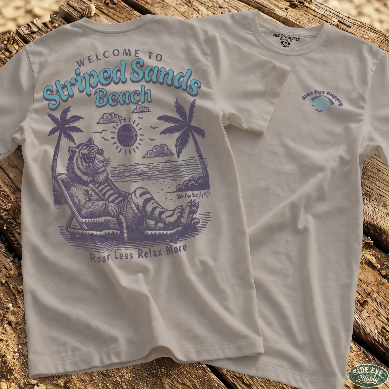 Striped Sands Beach Tee Ice Grey / S - by Side Eye Supply - Surf Beach Life Apparel