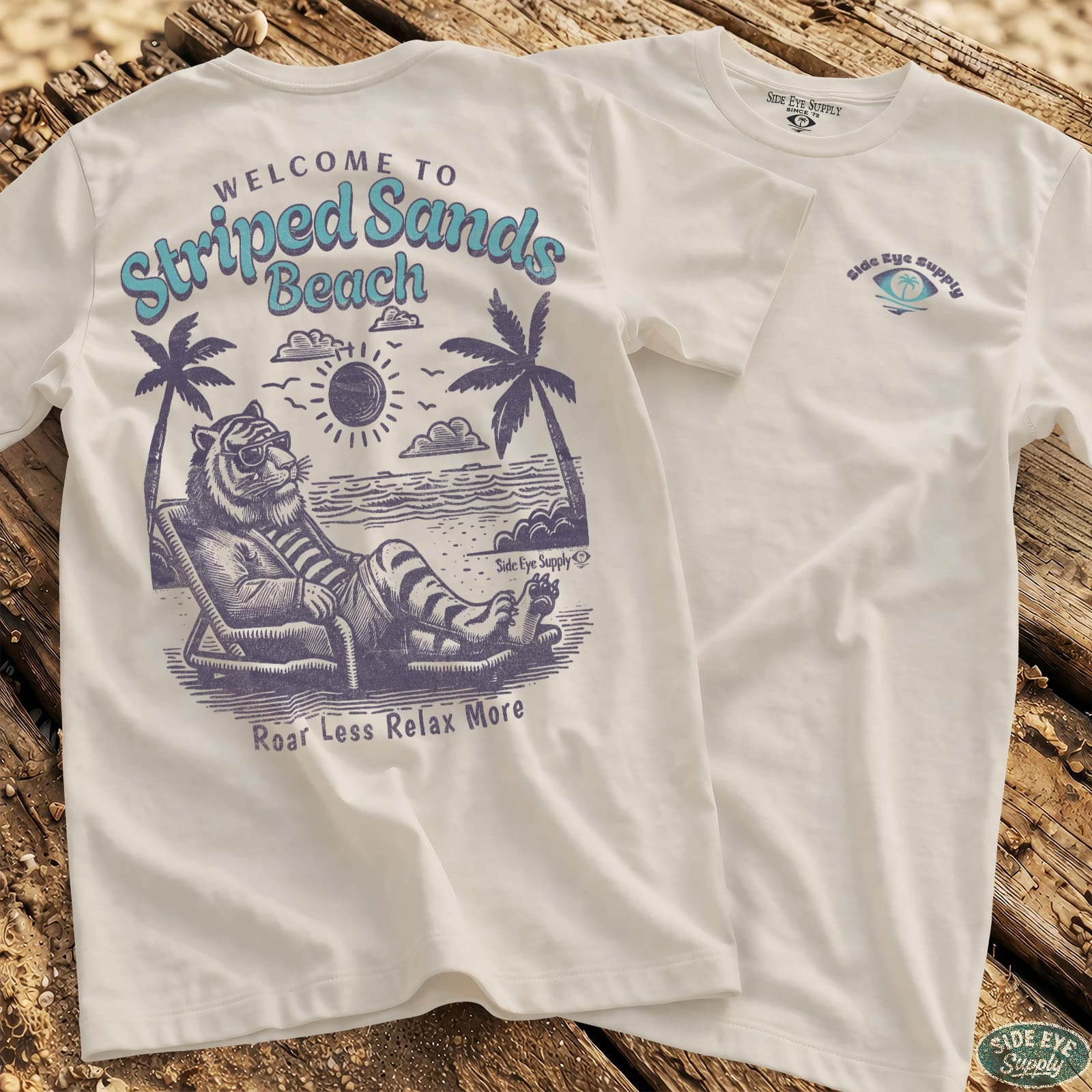 Striped Sands Beach Tee White / S - by Side Eye Supply - Surf Beach Life Apparel
