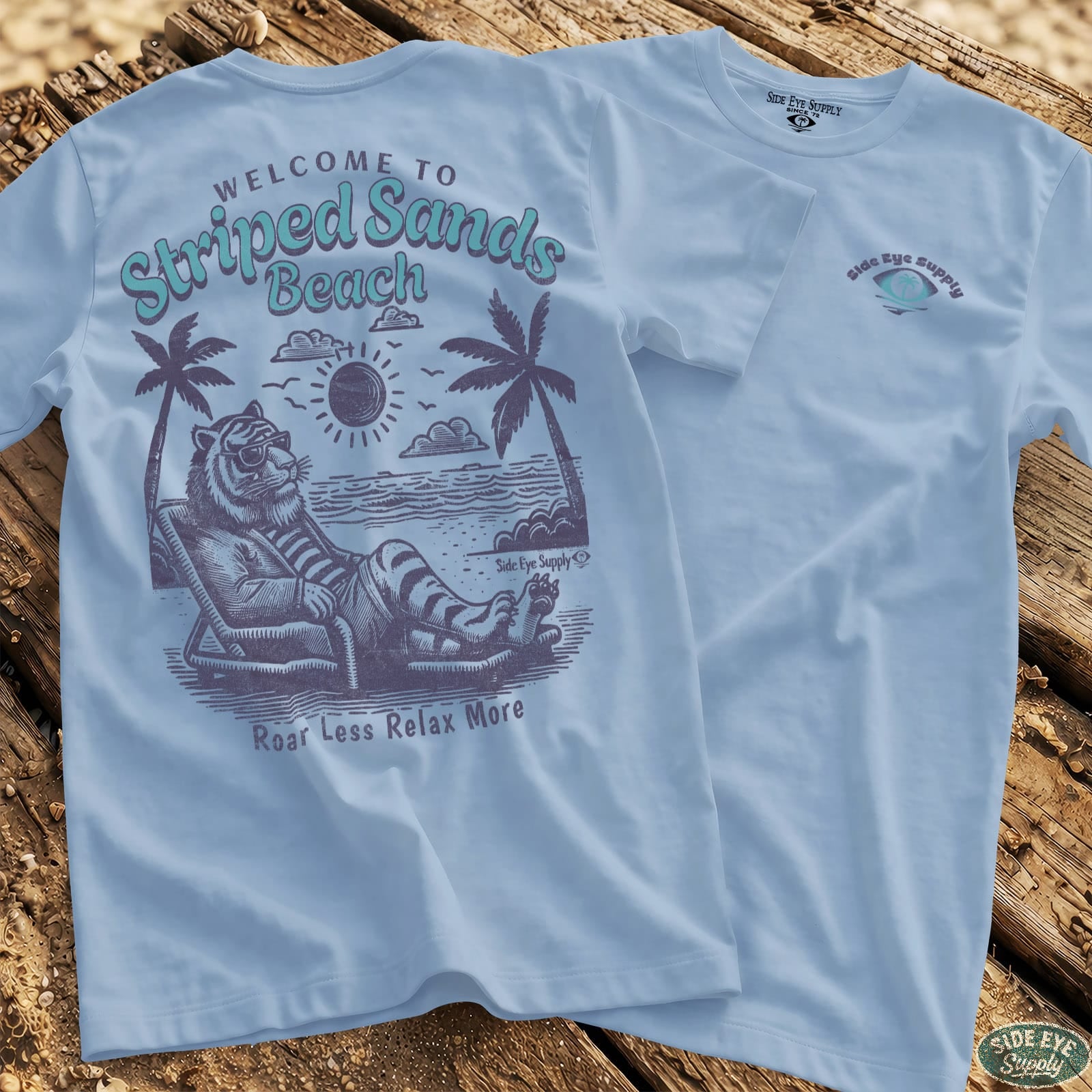 Striped Sands Beach Tee Light Blue / S - by Side Eye Supply - Surf Beach Life Apparel