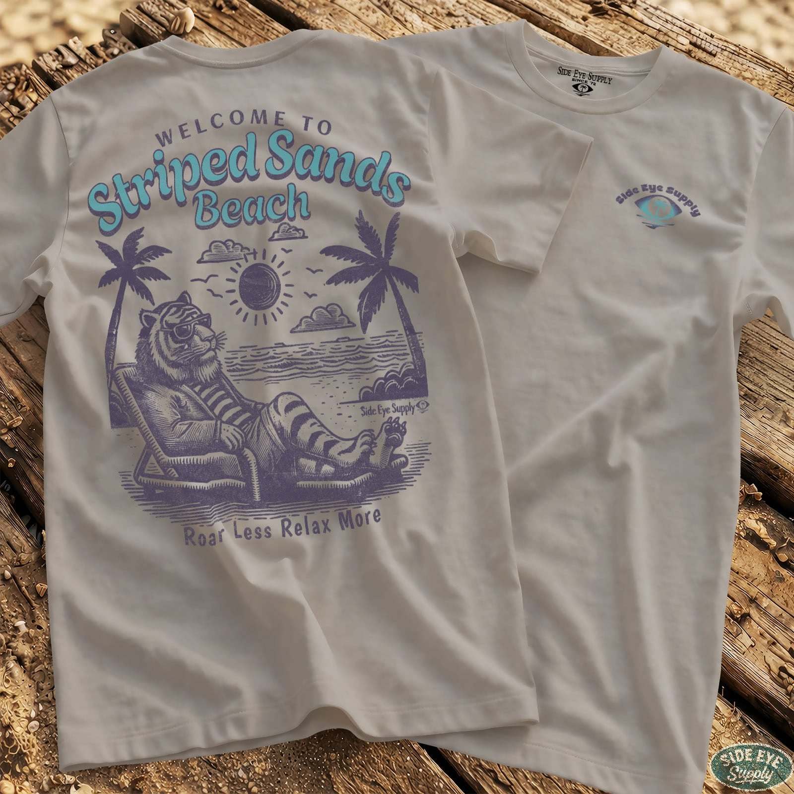 Striped Sands Beach Tee Ice Grey / S - by Side Eye Supply - Surf Beach Life Apparel