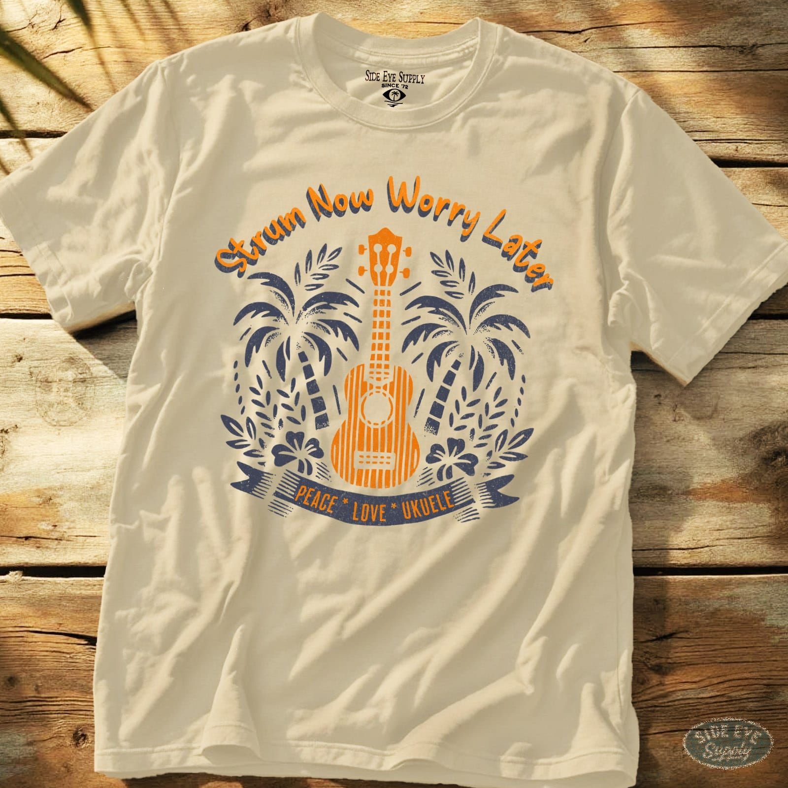 Strum Now Worry Later Tee Natural / S - by Side Eye Supply - Surf Beach Life Apparel