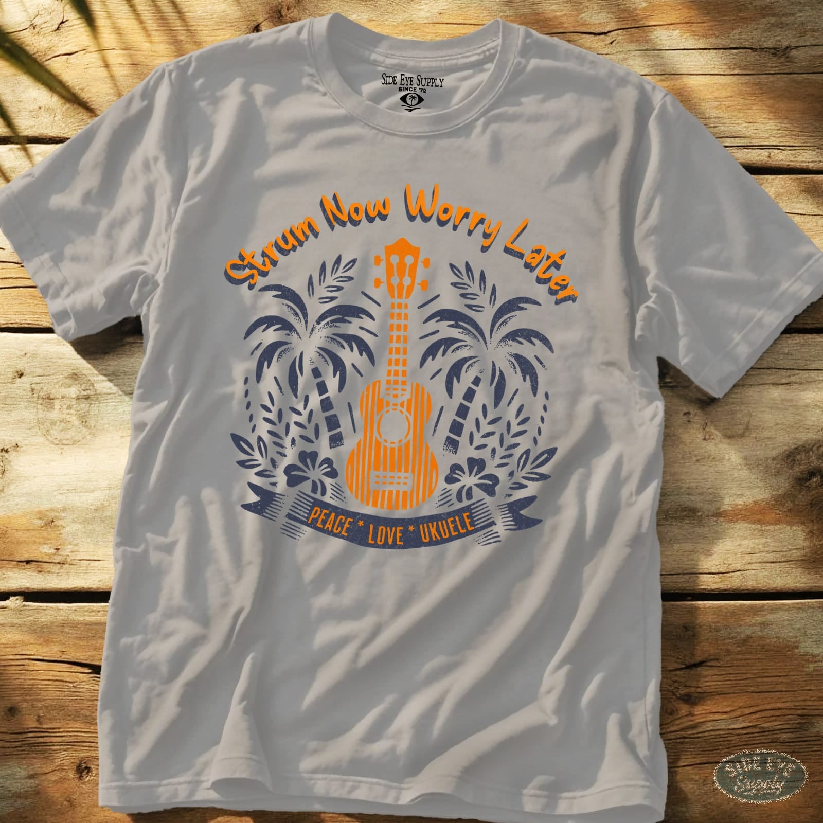 Strum Now Worry Later Tee Ice Grey / S - by Side Eye Supply - Surf Beach Life Apparel