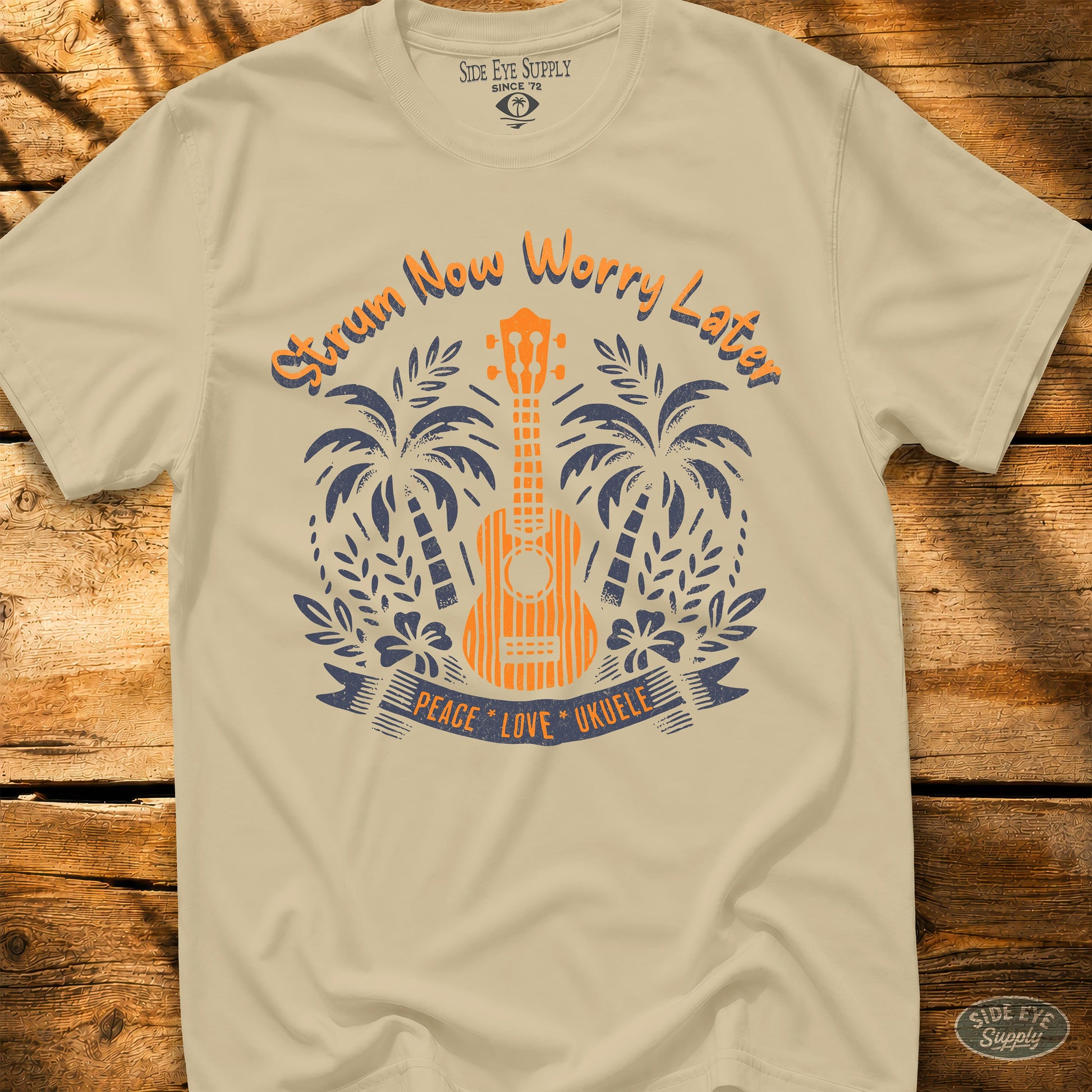 Strum Now Worry Later Tee Sand / S - by Side Eye Supply - Surf Beach Life Apparel