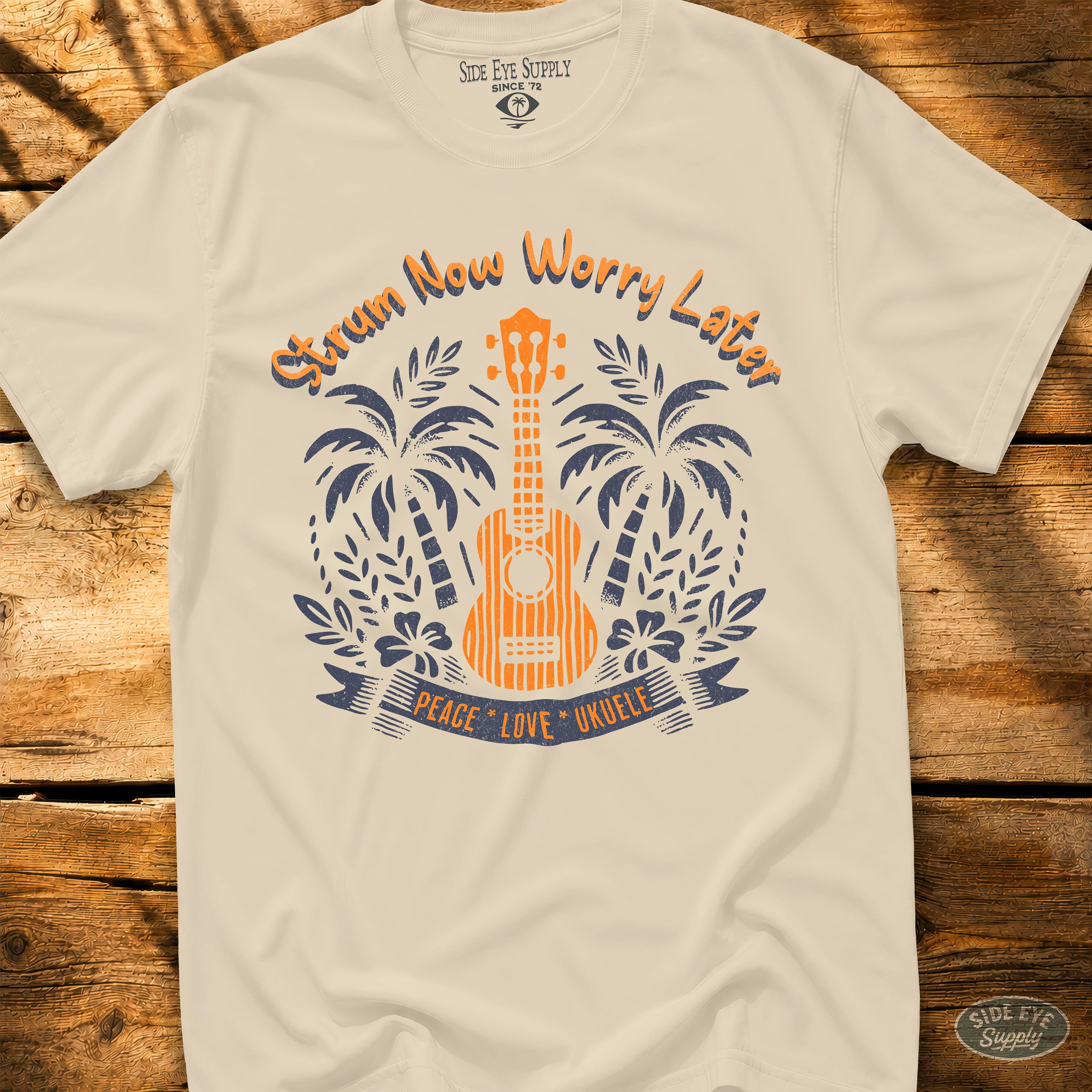 Strum Now Worry Later Tee Natural / S - by Side Eye Supply - Surf Beach Life Apparel