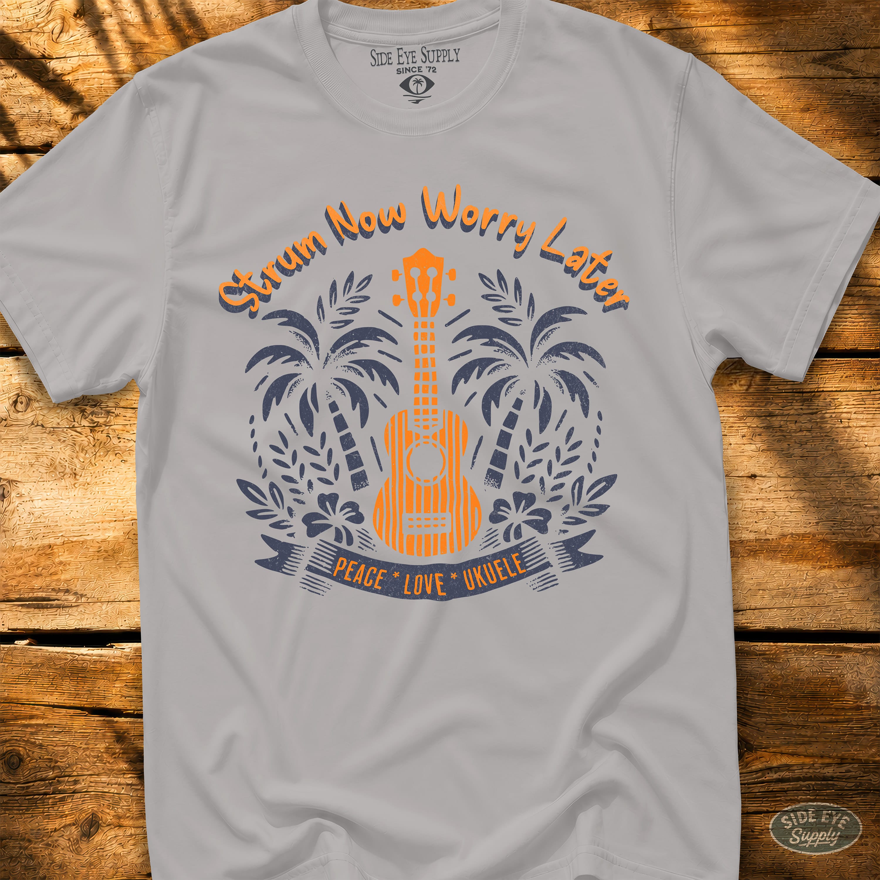 Strum Now Worry Later Tee Ice Grey / S - by Side Eye Supply - Surf Beach Life Apparel