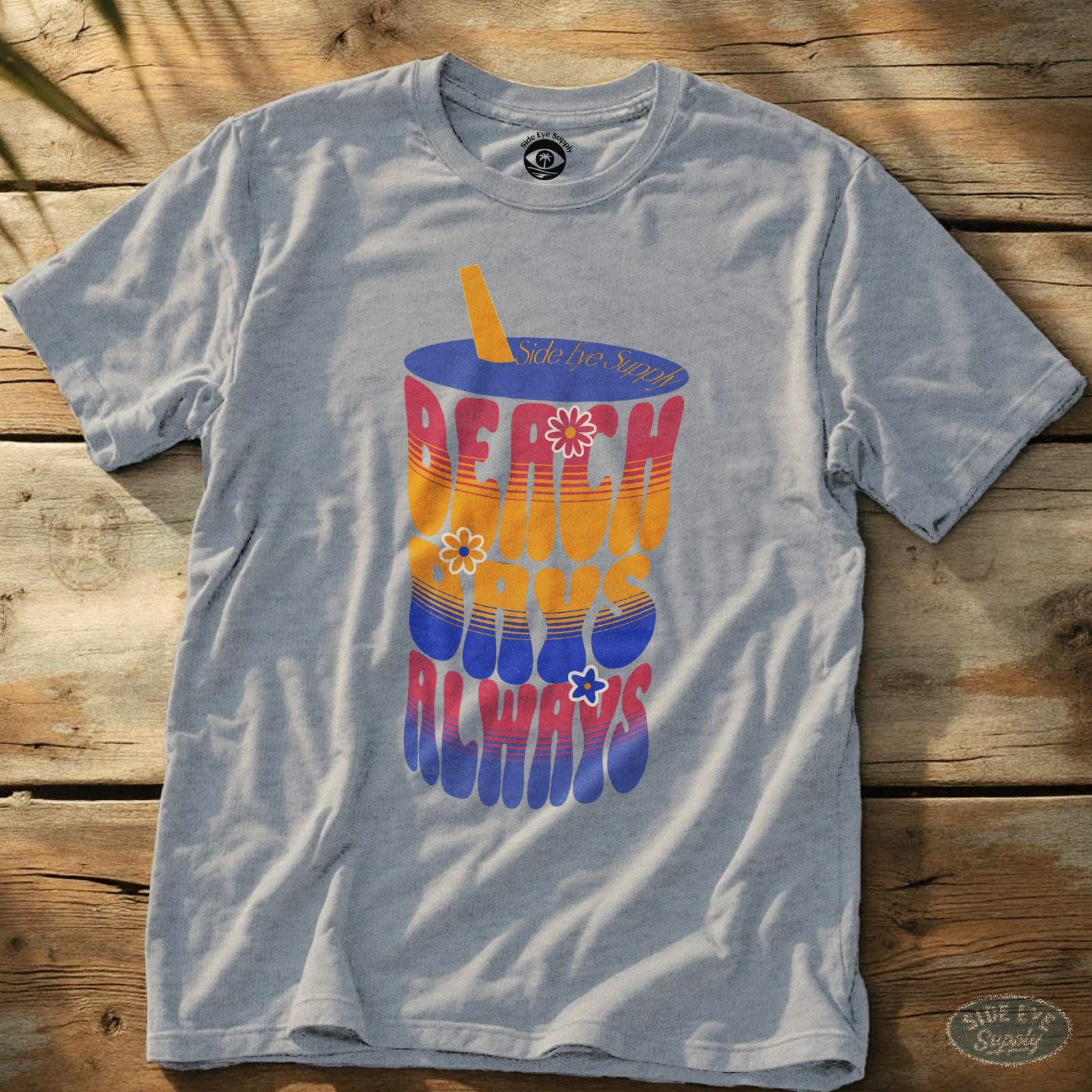 Summer Vibes Sipper (Retro Sunset Edition) Tee Sport Grey / S - by Side Eye Supply - Surf Beach Life Apparel