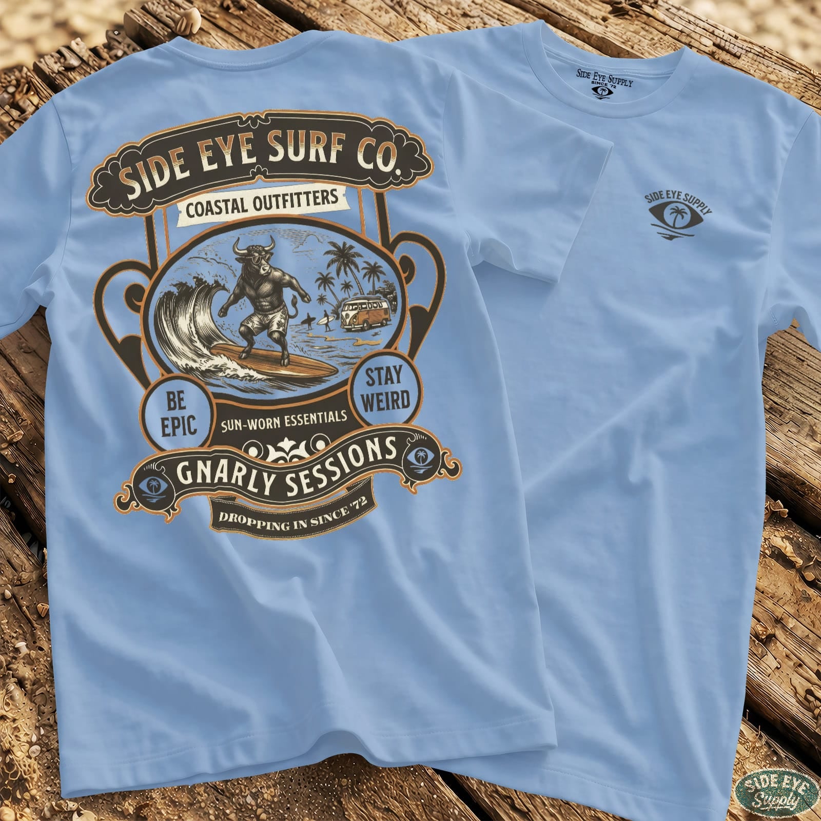 Sun-Worn Tee Light Blue / S - by Side Eye Supply - Surf Beach Life Apparel
