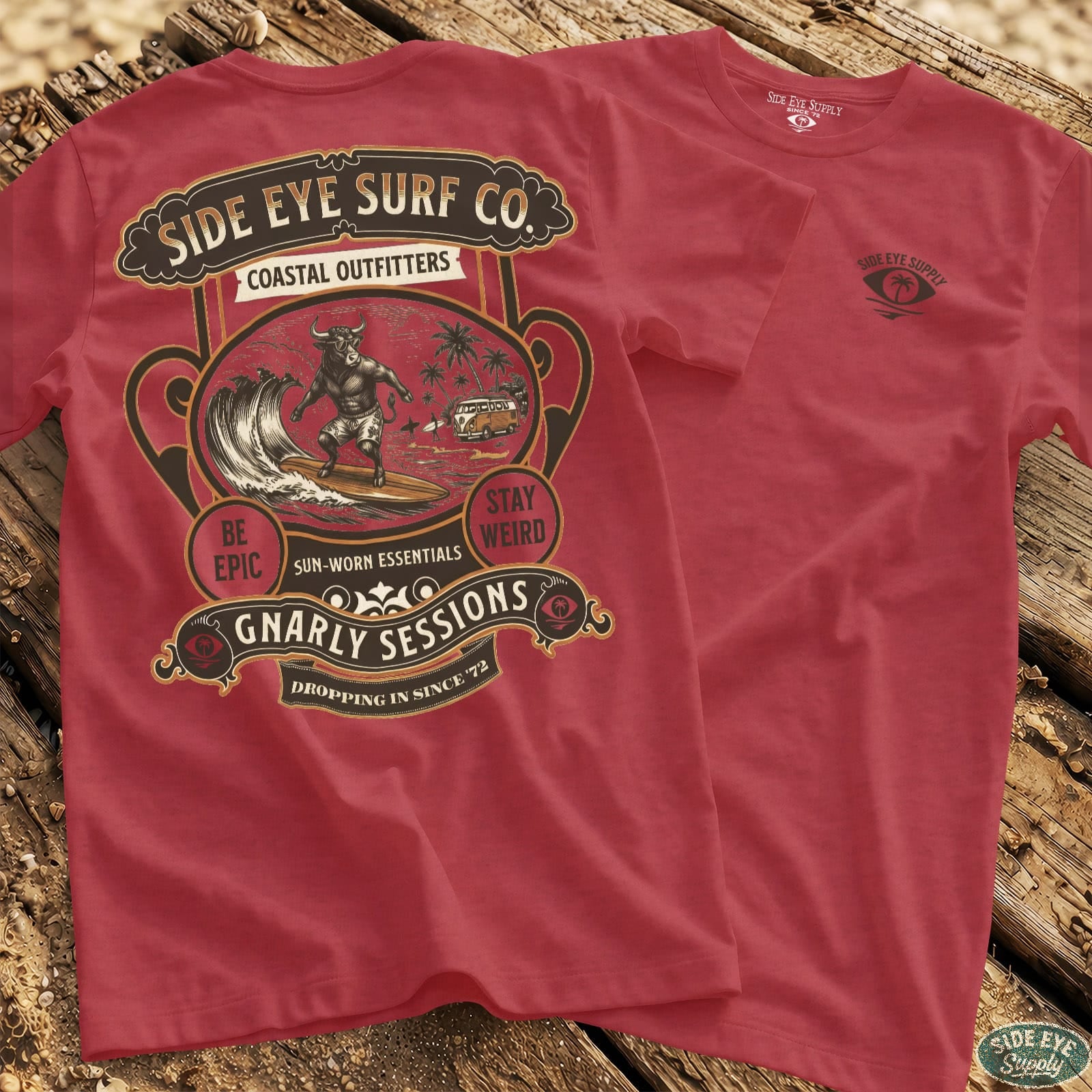 Sun-Worn Tee Heather Red / S - by Side Eye Supply - Surf Beach Life Apparel