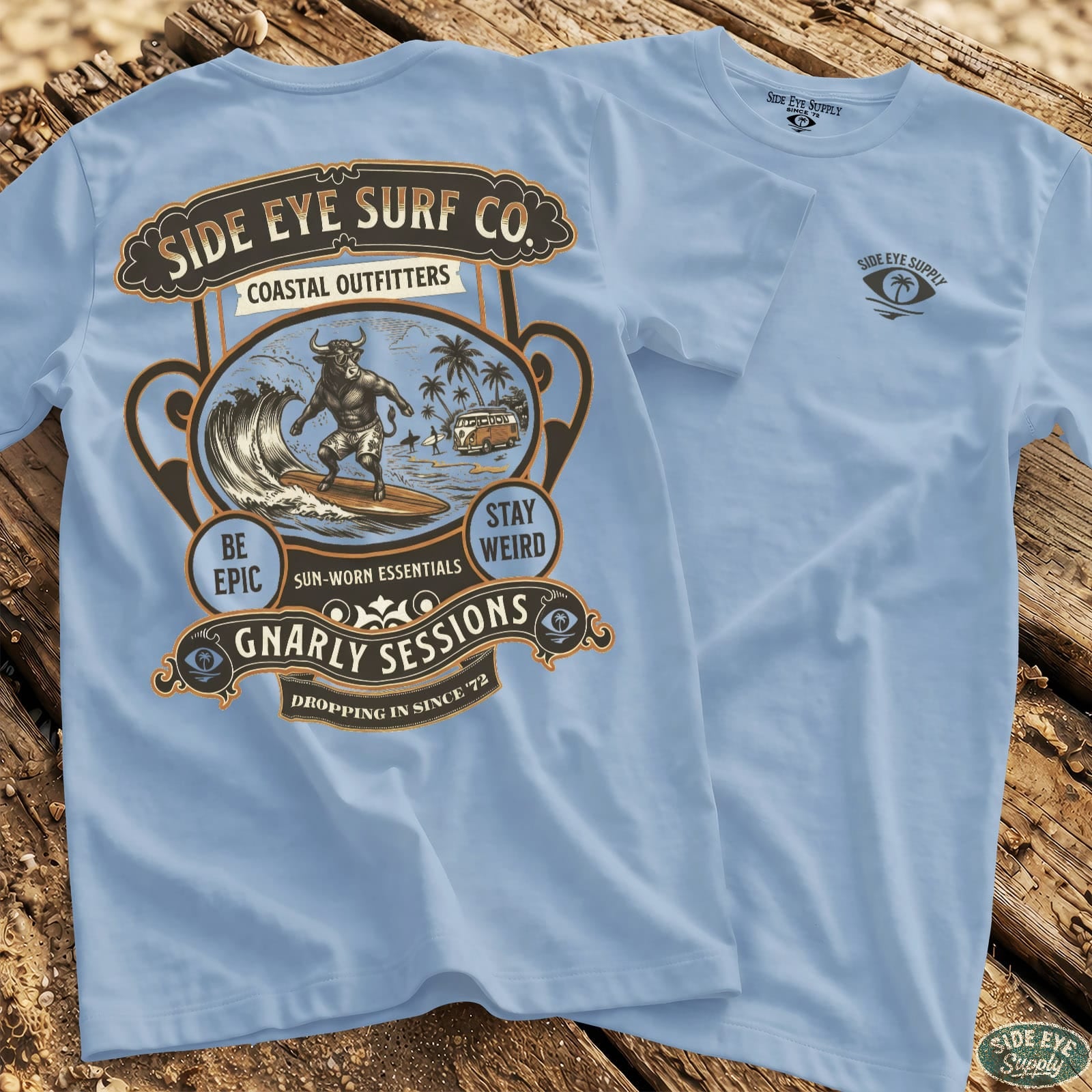 Sun-Worn Tee Light Blue / S - by Side Eye Supply - Surf Beach Life Apparel