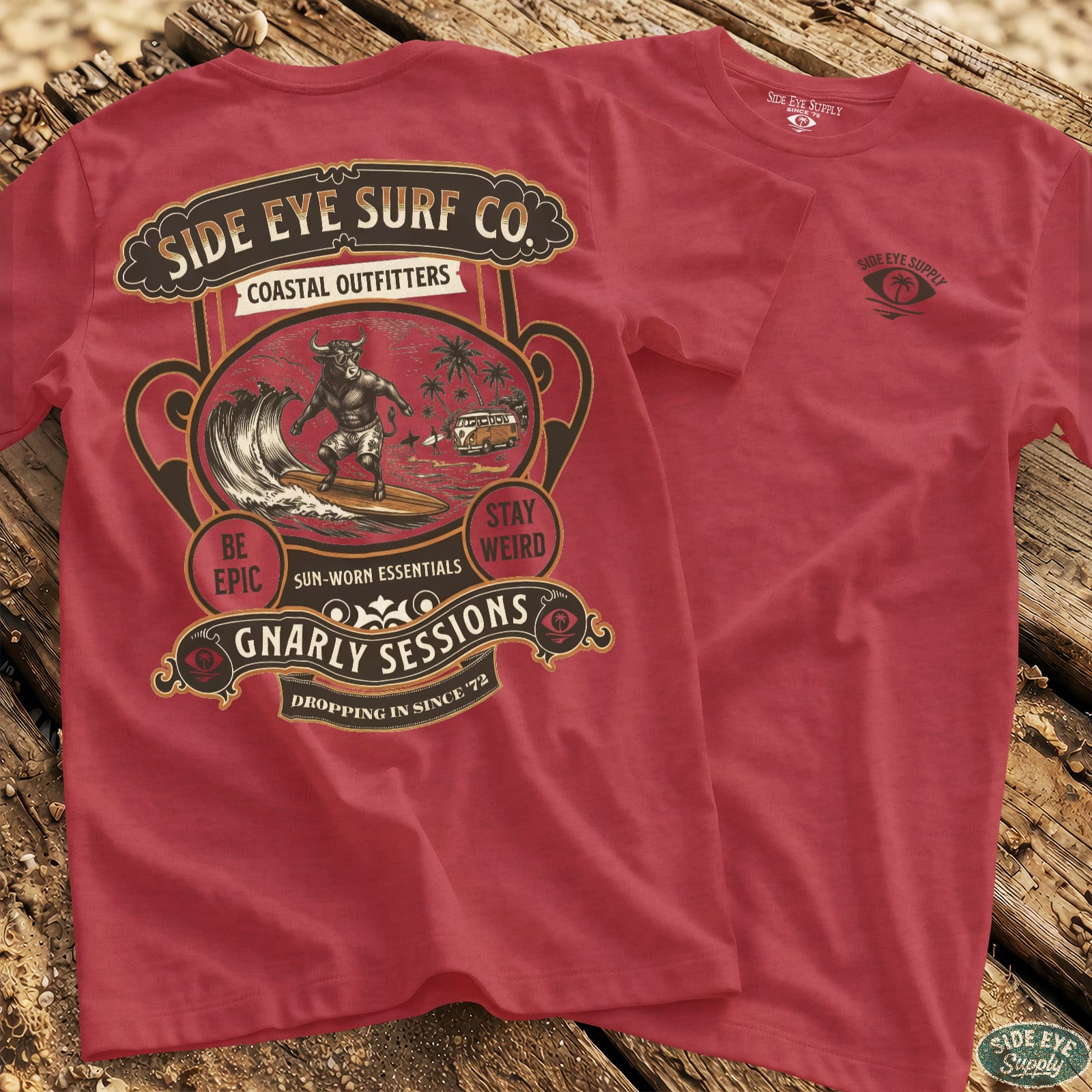 Sun-Worn Tee Heather Red / S - by Side Eye Supply - Surf Beach Life Apparel