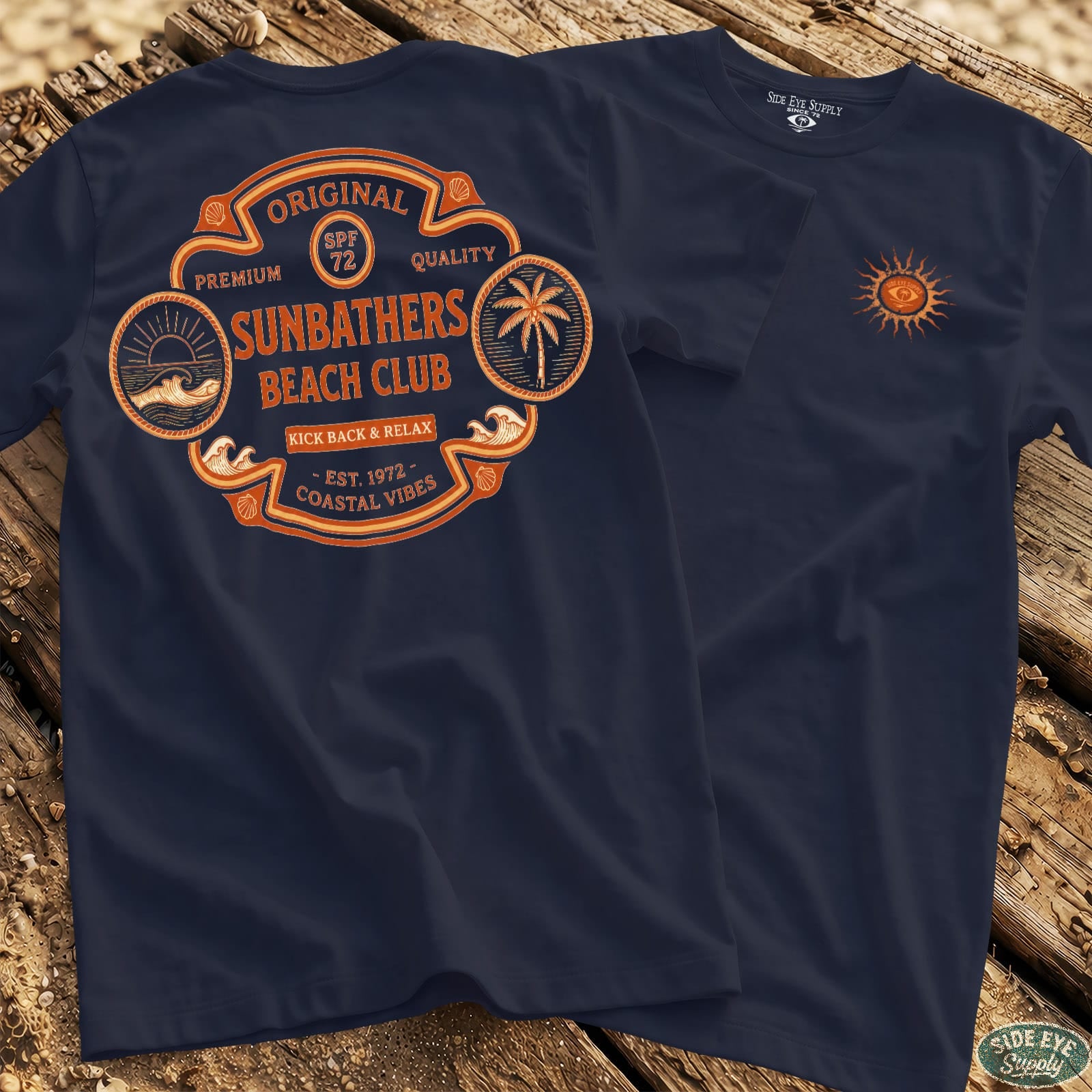 Sunbathers Tee Navy / S - by Side Eye Supply - Surf Beach Life Apparel