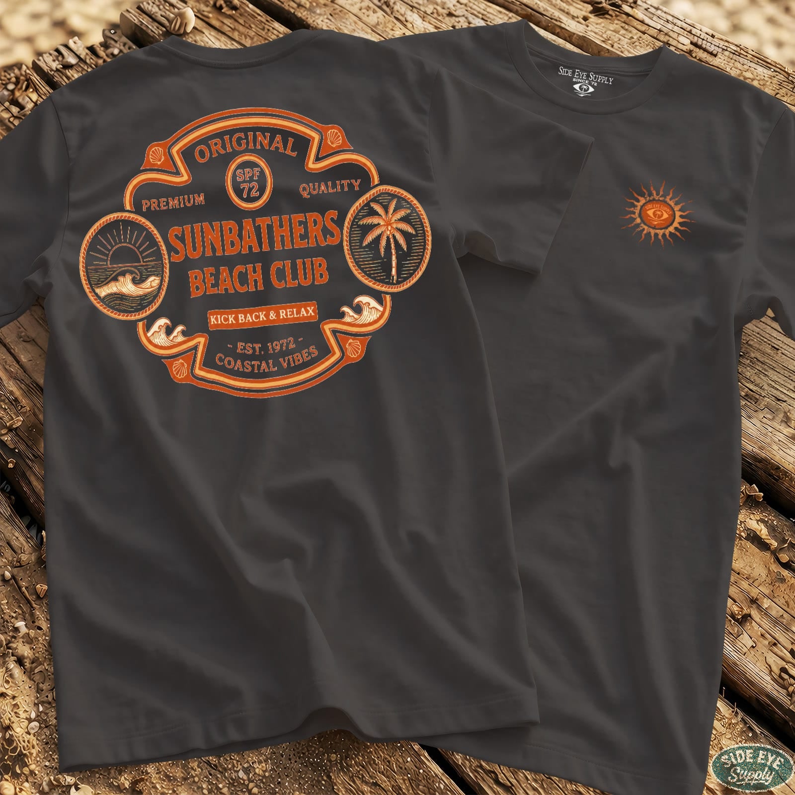 Sunbathers Tee Charcoal / S - by Side Eye Supply - Surf Beach Life Apparel