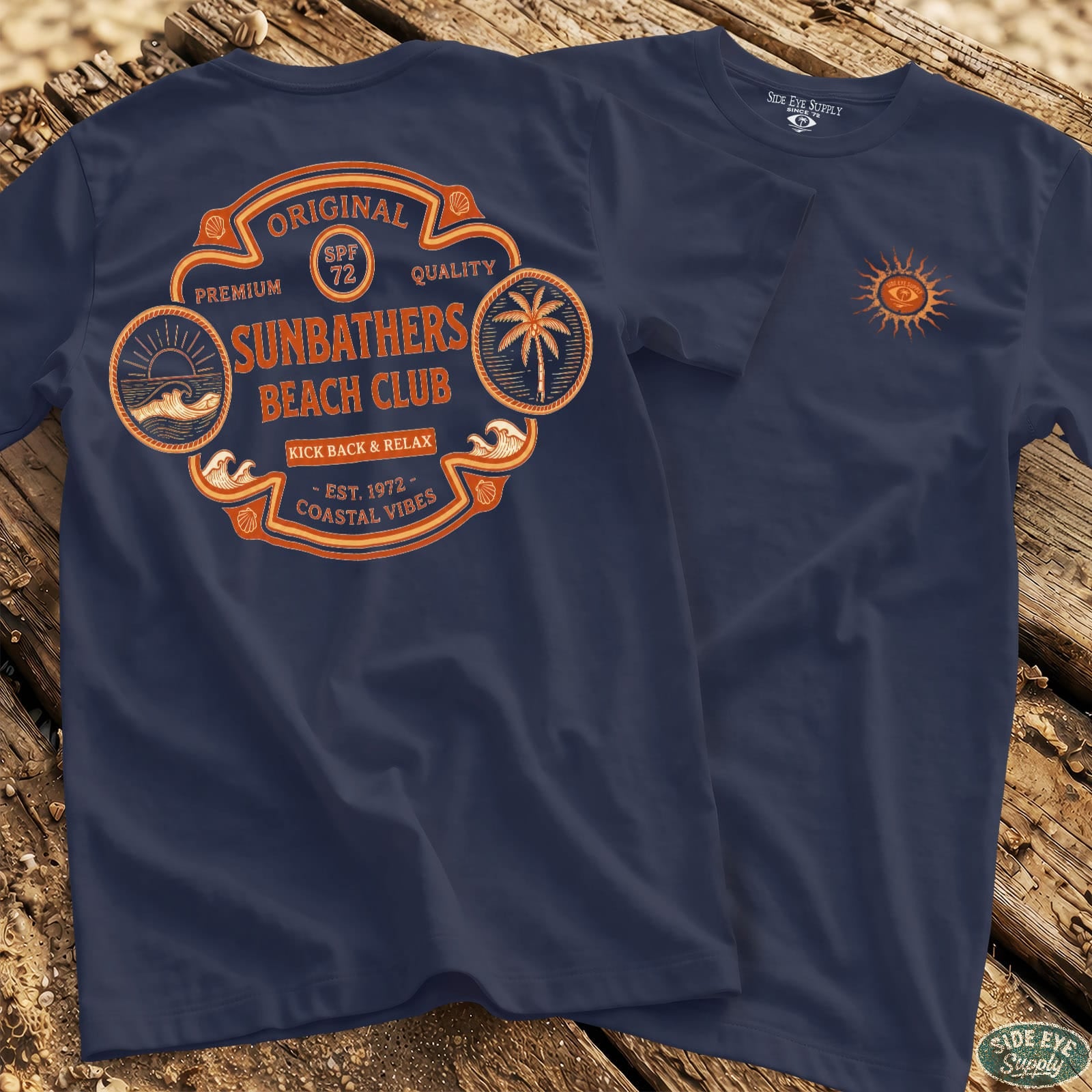 Sunbathers Tee Navy / S - by Side Eye Supply - Surf Beach Life Apparel