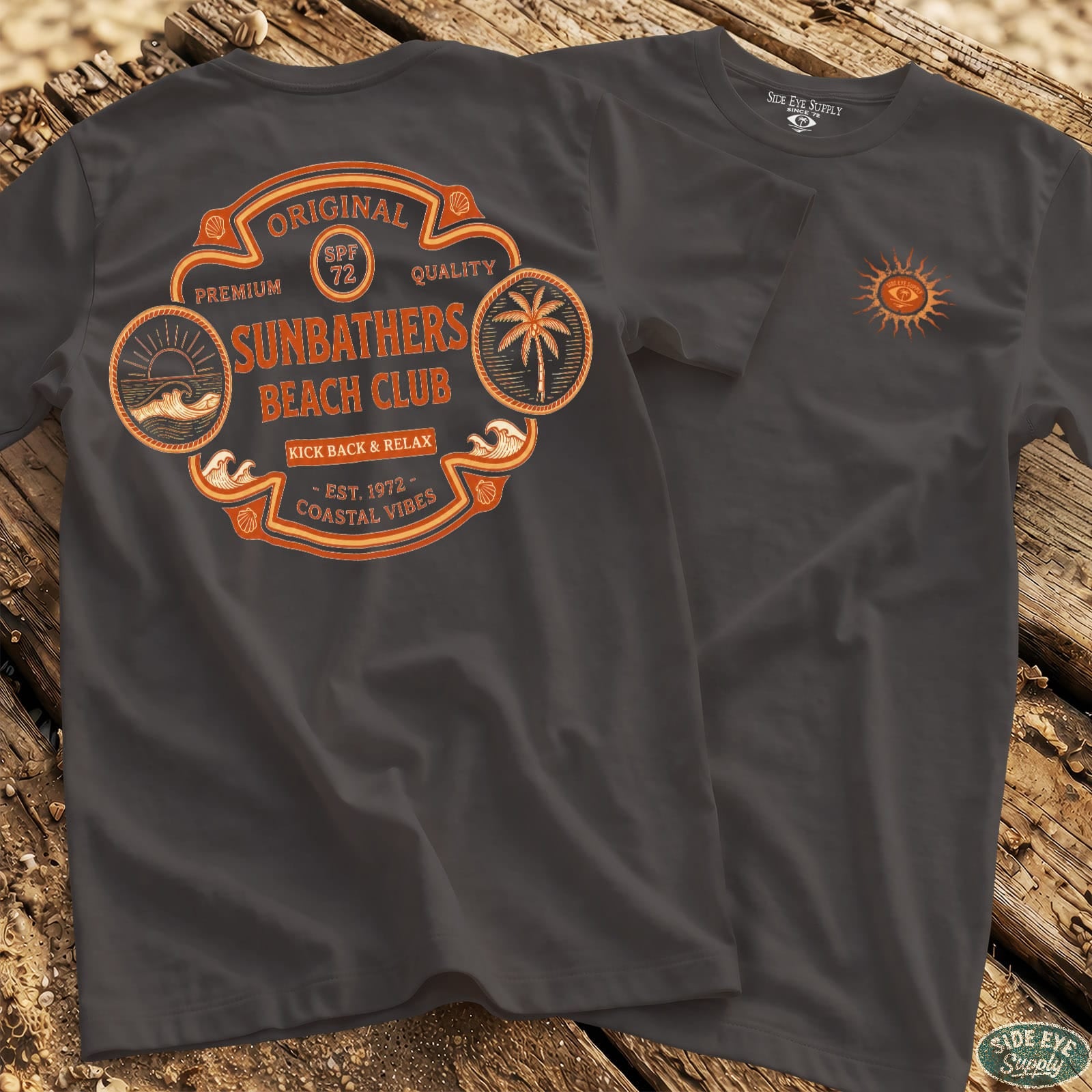 Sunbathers Tee Charcoal / S - by Side Eye Supply - Surf Beach Life Apparel